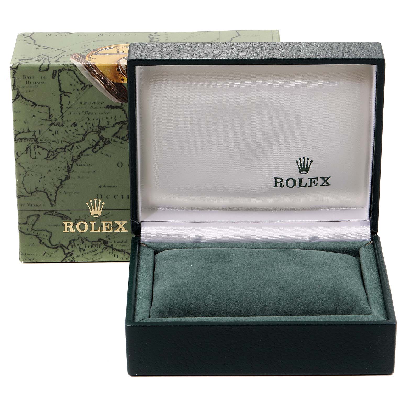 The image shows an open watch box and outer packaging for a Rolex Datejust 69173 Women's Steel and Gold (two tone) Silver Dial 69173 Women's Steel and Gold (two tone) Silver Dial model.