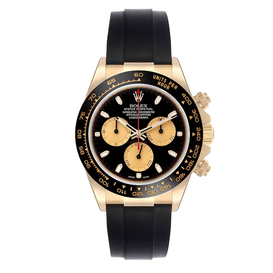 Rolex Daytona Yellow Gold Black Dial Ceramic Bezel Mens Watch 116518 Box Card SwissWatchExpo