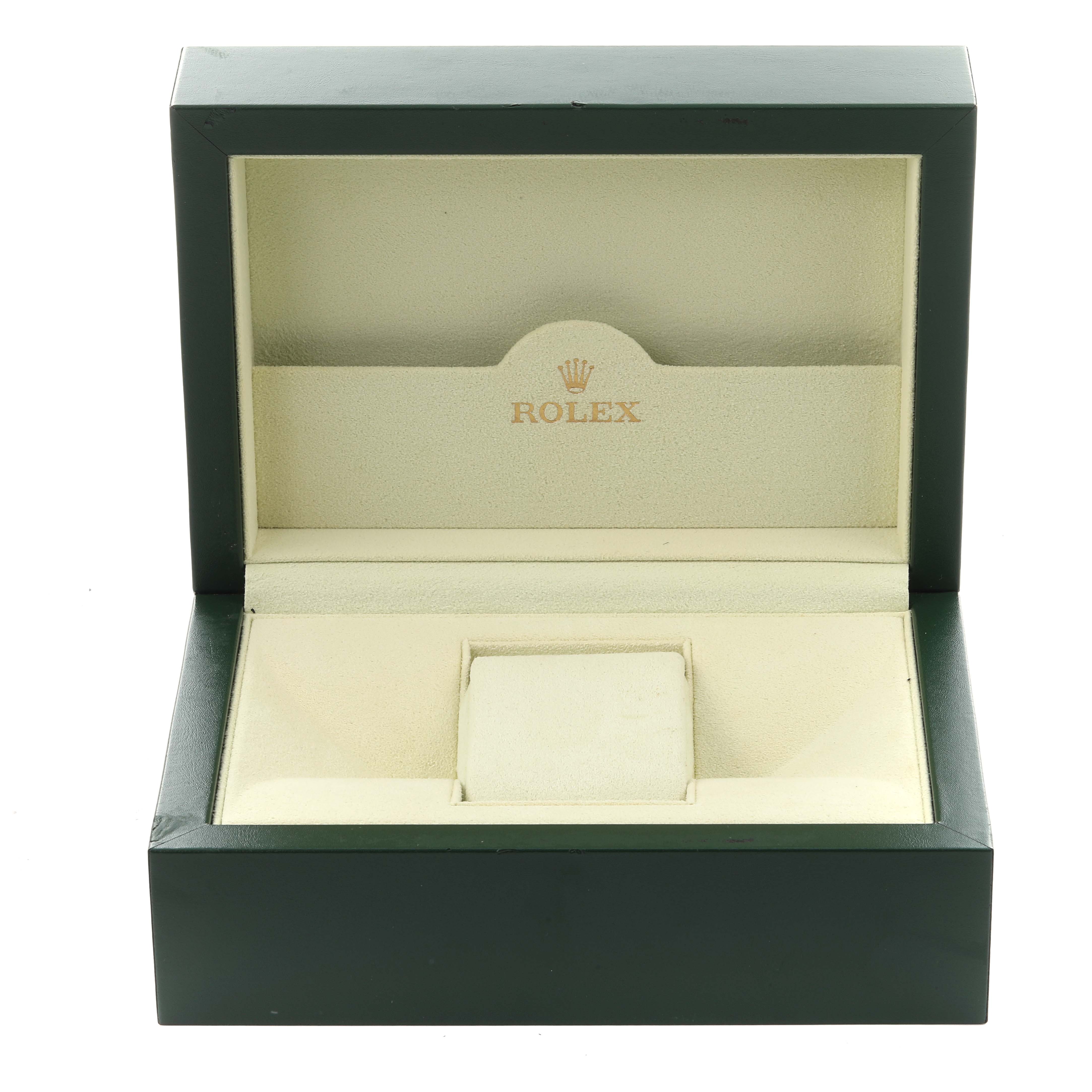 The image shows an open Rolex watch box for the GMT-Master model, viewed from the front.