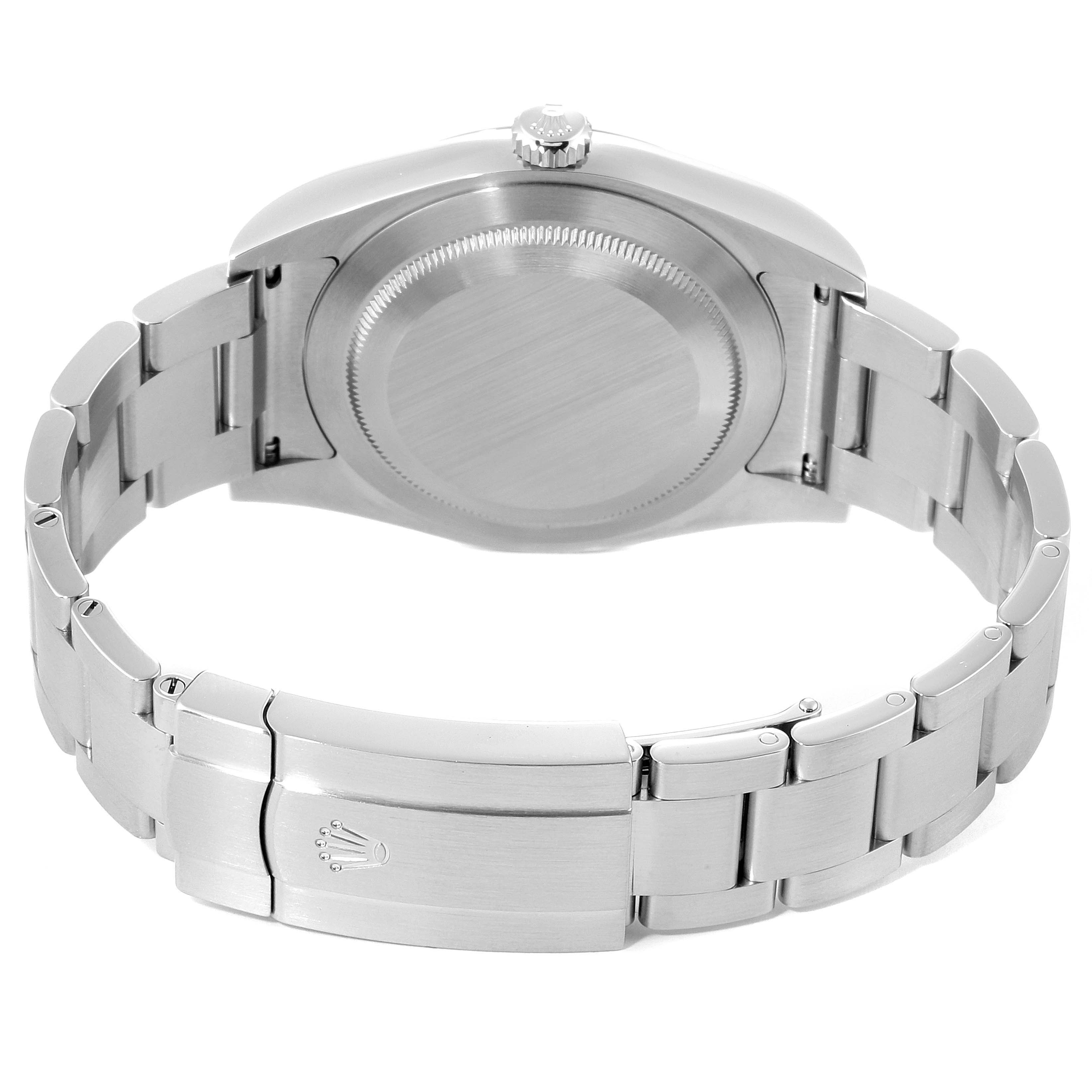 This image shows the back view of a Rolex Oyster Perpetual 114300 Men's Stainless Steel Silver Dial 114300 Men's Stainless Steel Silver Dial watch, highlighting the case back and bracelet.