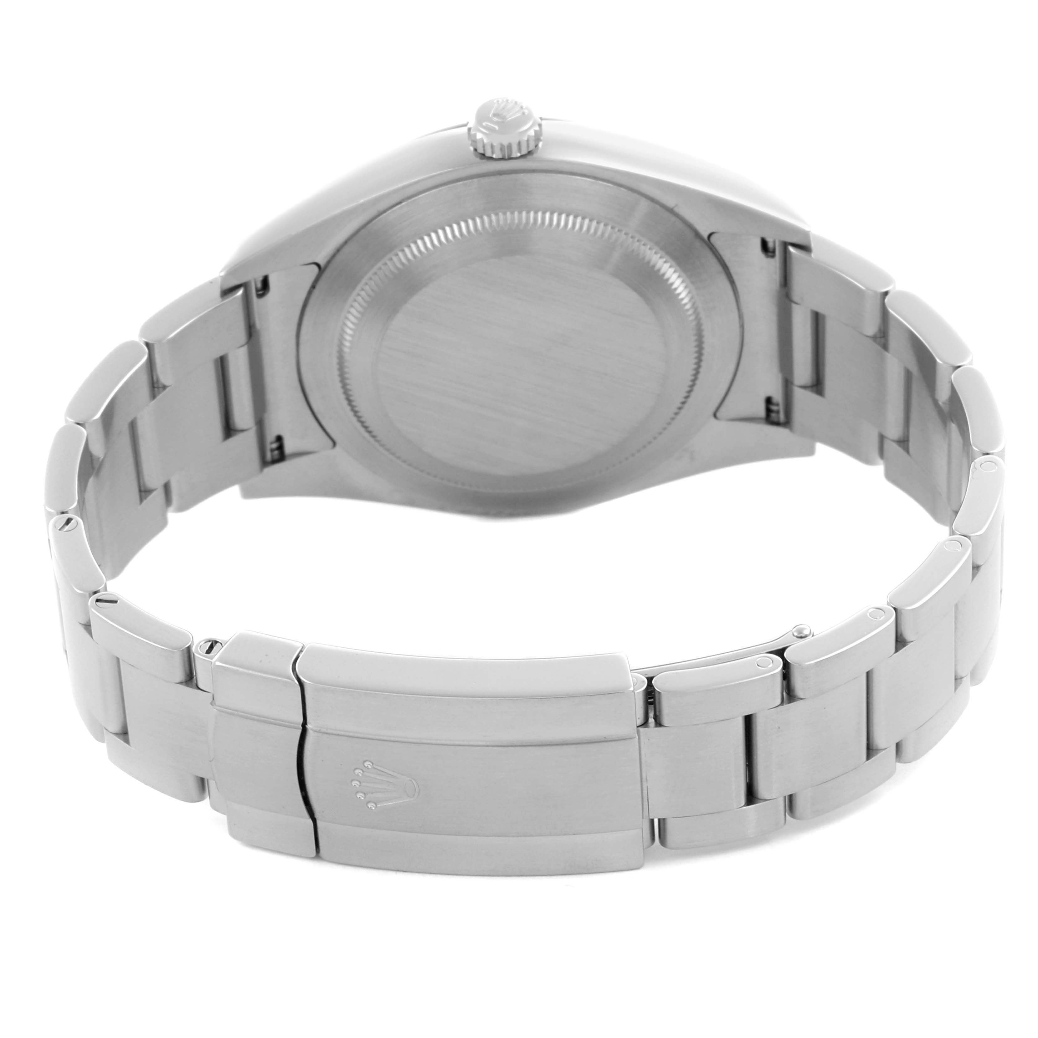 The image shows the back view and bracelet clasp of a Rolex Oyster Perpetual 114300 Men's Stainless Steel Grey Dial 114300 Men's Stainless Steel Grey Dial watch.
