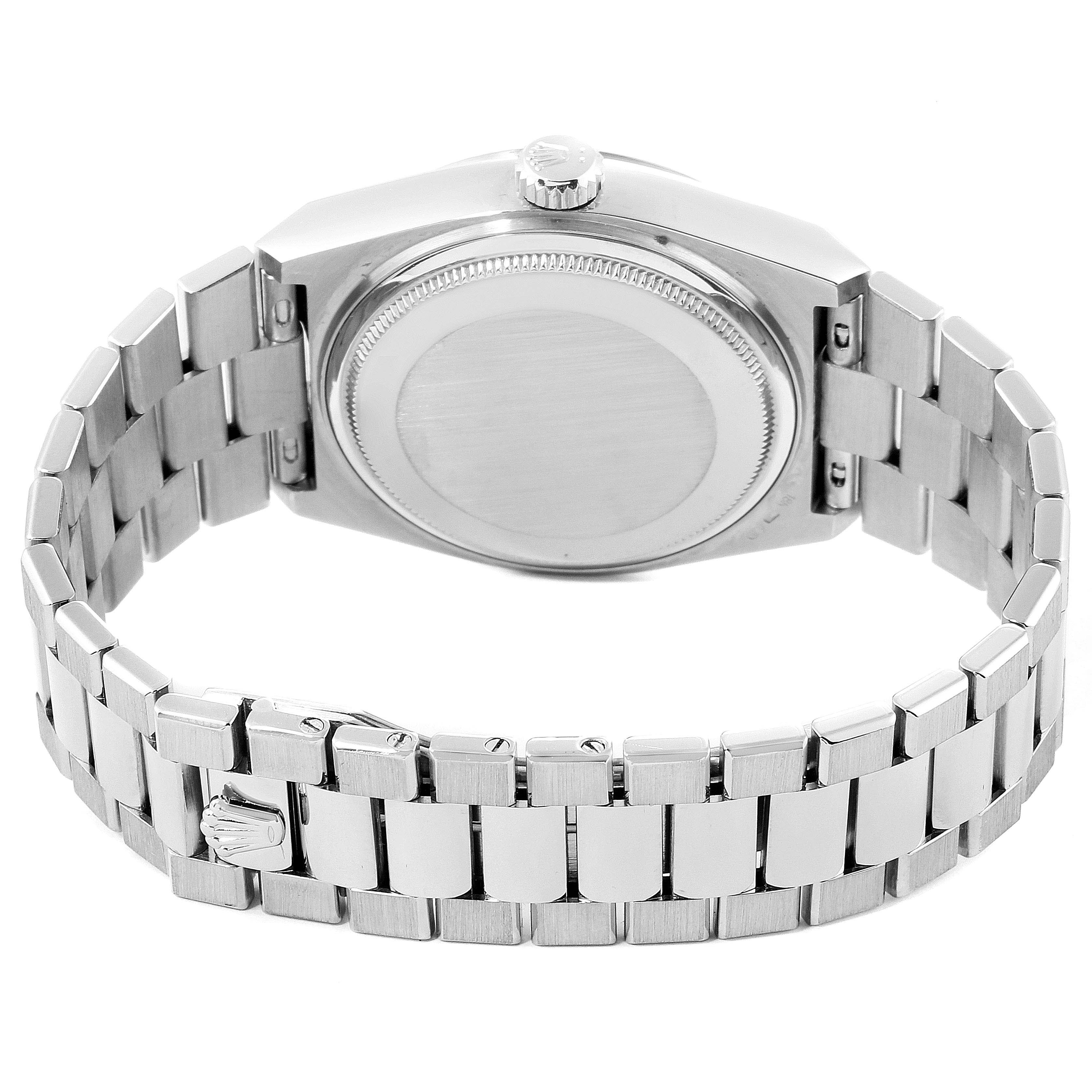 The image shows the back case and bracelet of a Rolex Oysterquartz 19091 Men's White Gold Silver Dial 19091 Men's White Gold Silver Dial watch from a rear angle.