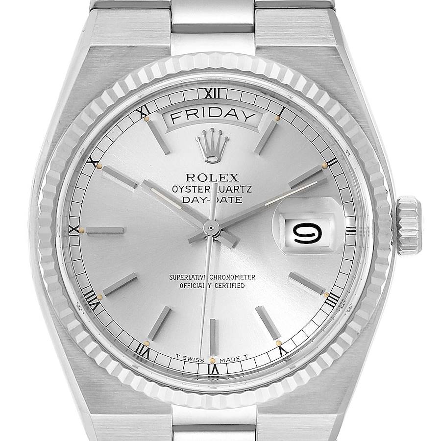 Rolex Oysterquartz President Day-Date White Gold Silver Dial Men's Watch 19019 SwissWatchExpo