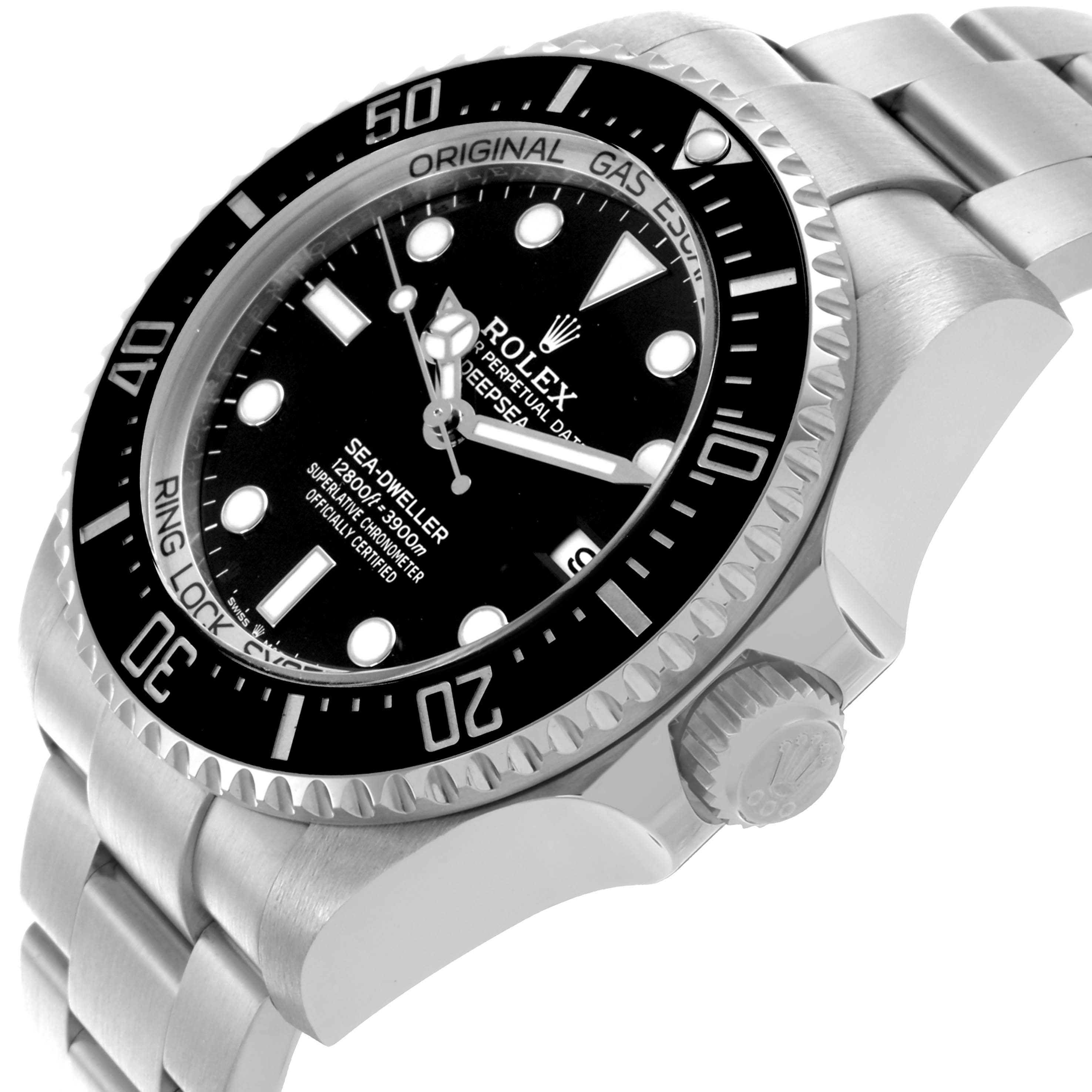 The Rolex Sea-Dweller 136660 Men
s Stainless Steel Black Dial 136660 Men
s Stainless Steel Black Dial is shown at an angled side view, highlighting the bezel, dial, and crown.