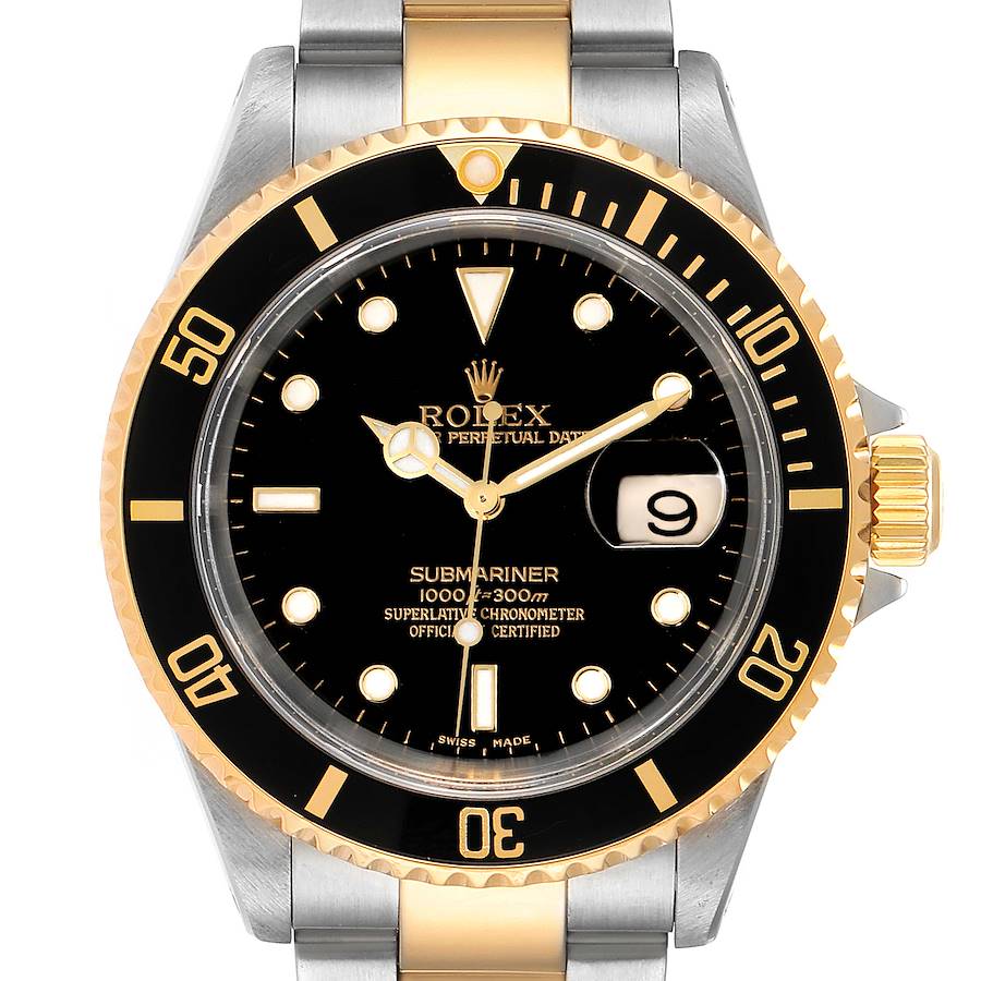 Rolex Submariner Black Dial Bezel Steel Yellow Gold Mens Watch 16613 Box Papers SwissWatchExpo