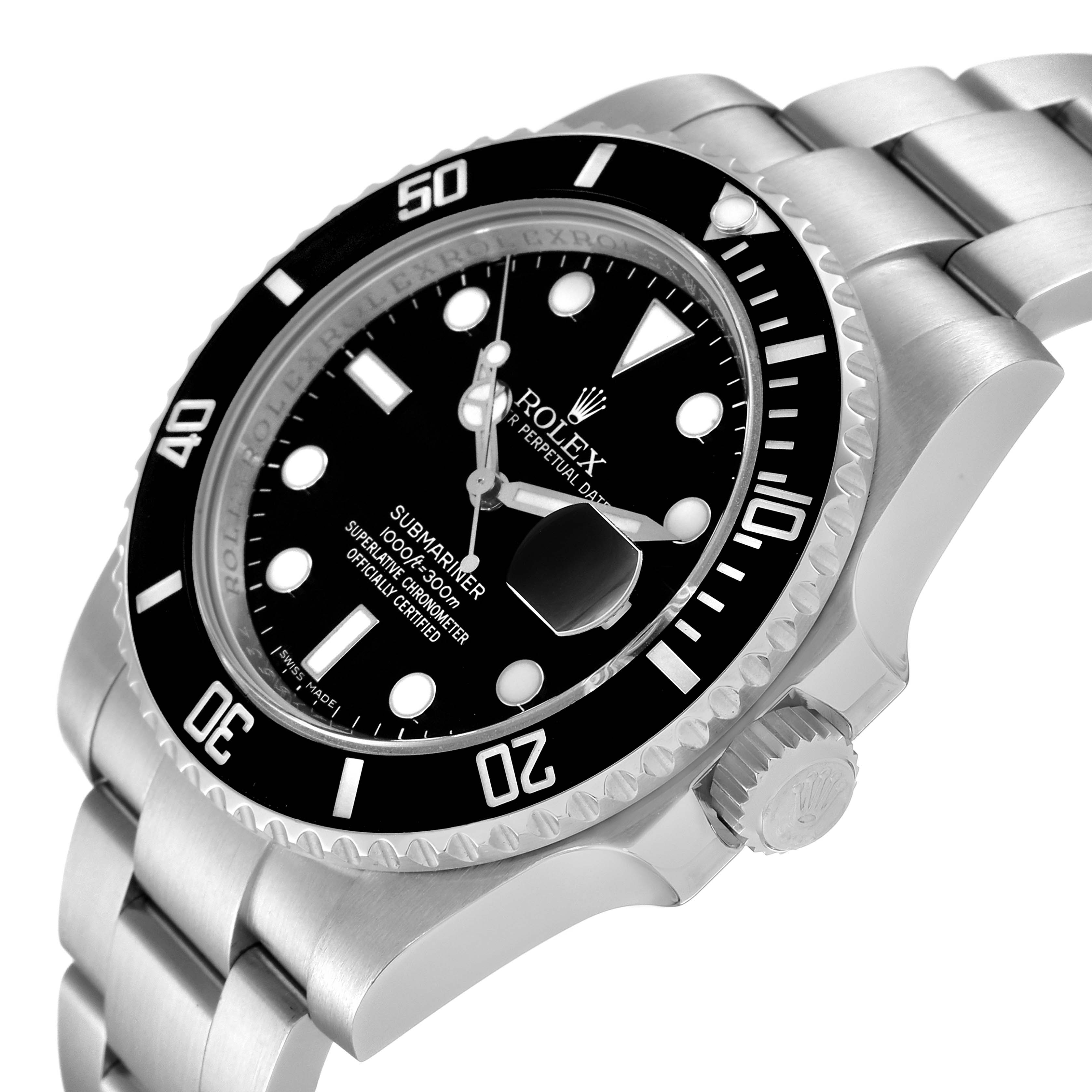 This image shows a Rolex Submariner 116610 Men's Stainless Steel Black Dial 116610 Men's Stainless Steel Black Dial watch at a slight angle, detailing the bezel, face, crown, and part of the bracelet.
