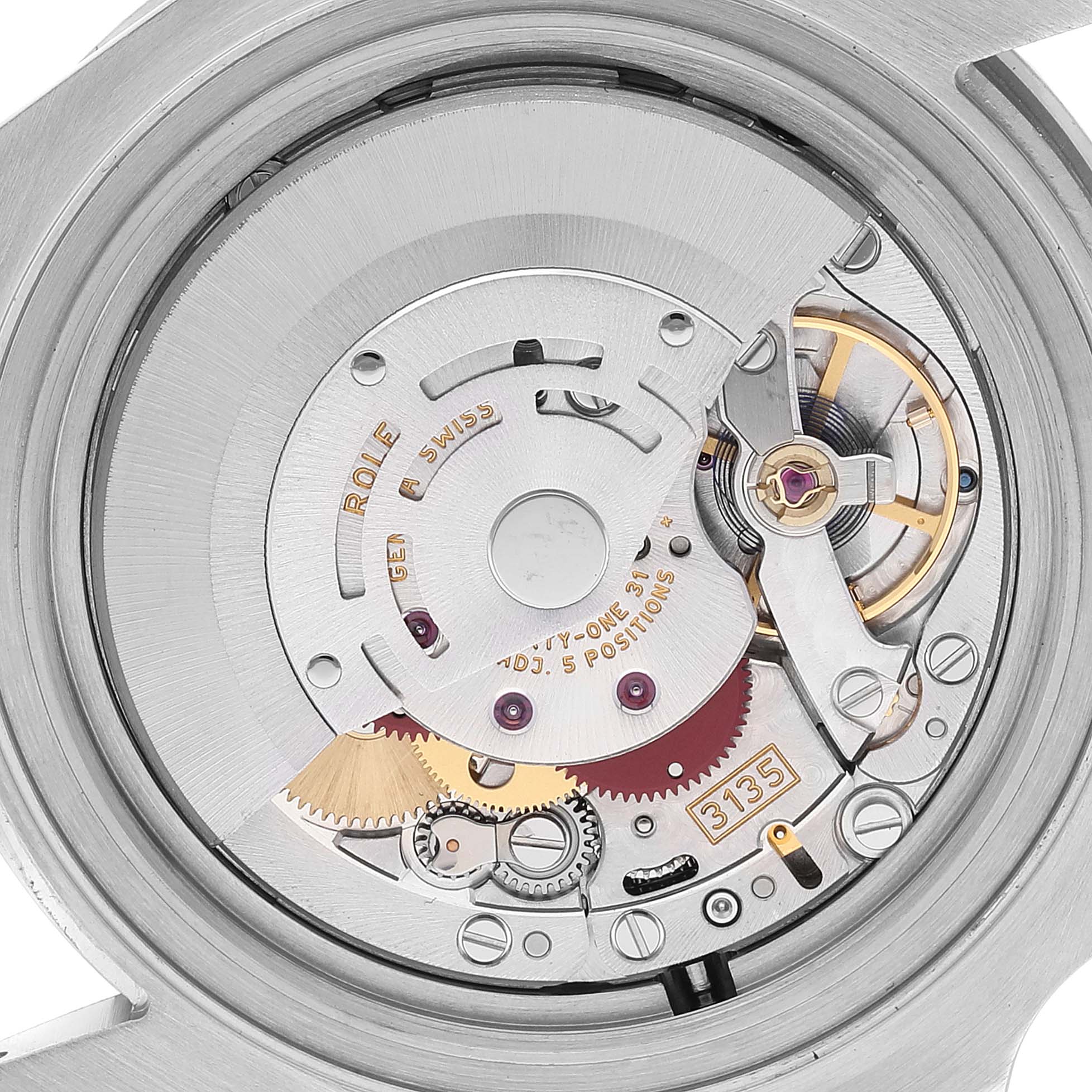 The image shows the internal mechanical movement of a Rolex Submariner 116610 Men's Stainless Steel Black Dial 116610 Men's Stainless Steel Black Dial watch, highlighting its intricate parts.