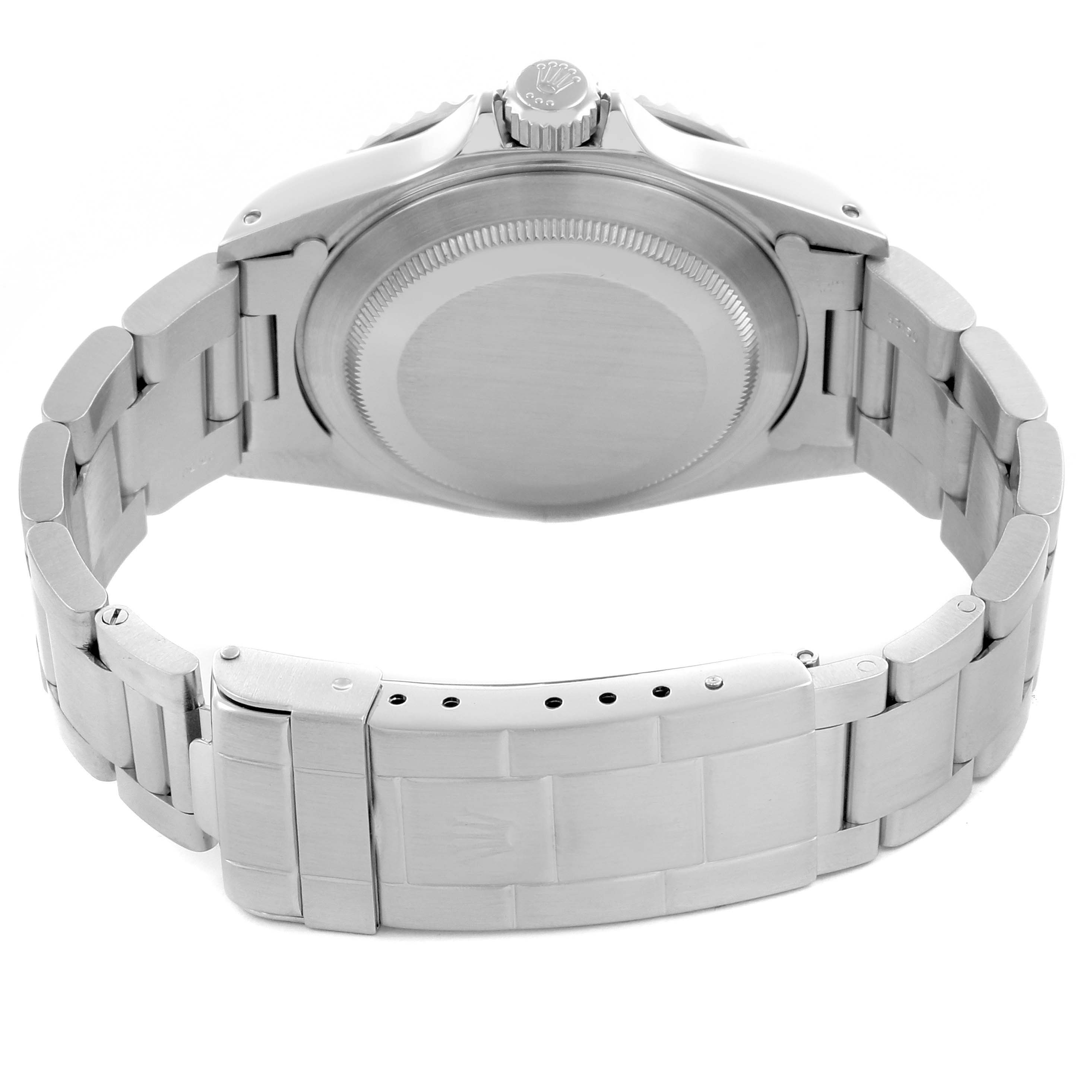 The image shows the back and bracelet of a Rolex Submariner 14060 Men
s Stainless Steel Black Dial 14060 Men
s Stainless Steel Black Dial watch from a rear angle.