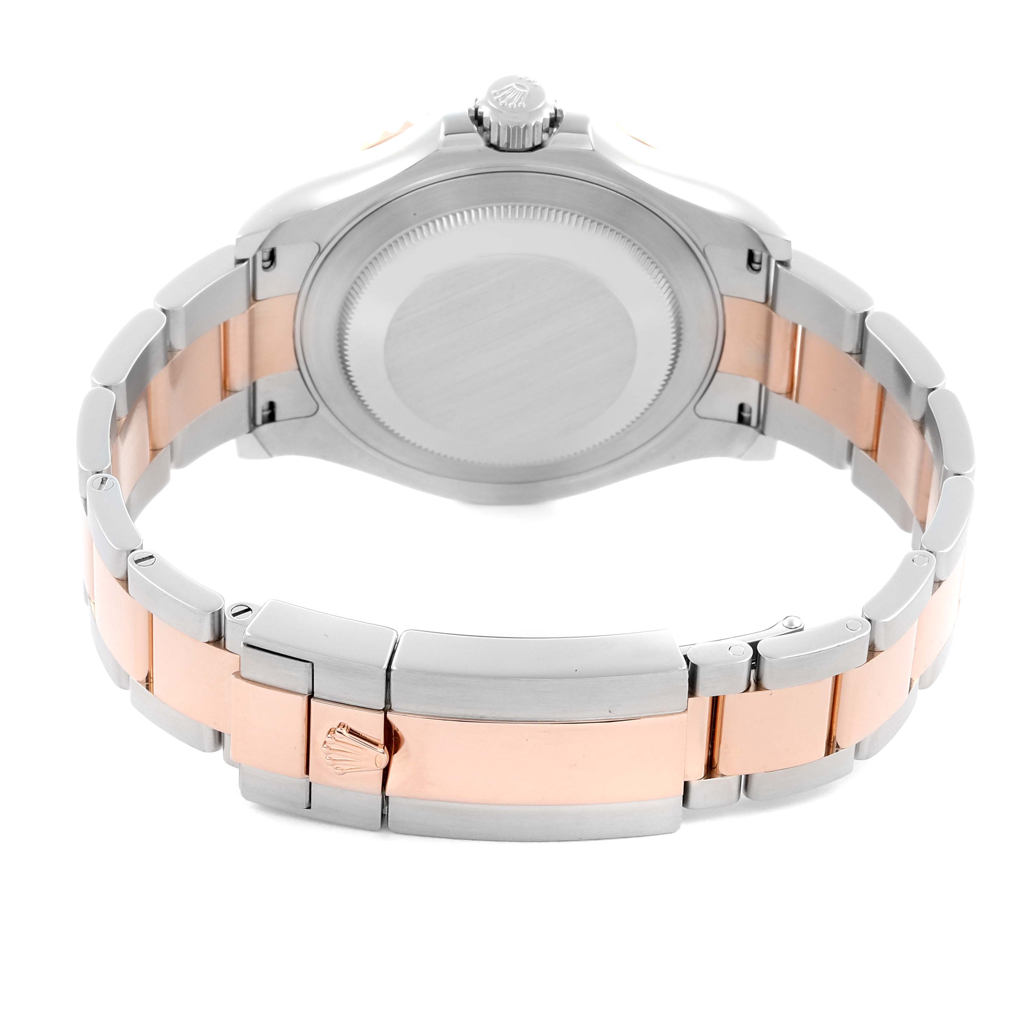 The image shows the back view of a Rolex Yacht-Master 116621 Men's Steel and Gold (two tone) Brown Dial 116621 Men's Steel and Gold (two tone) Brown Dial, highlighting the case back and bicolor bracelet.