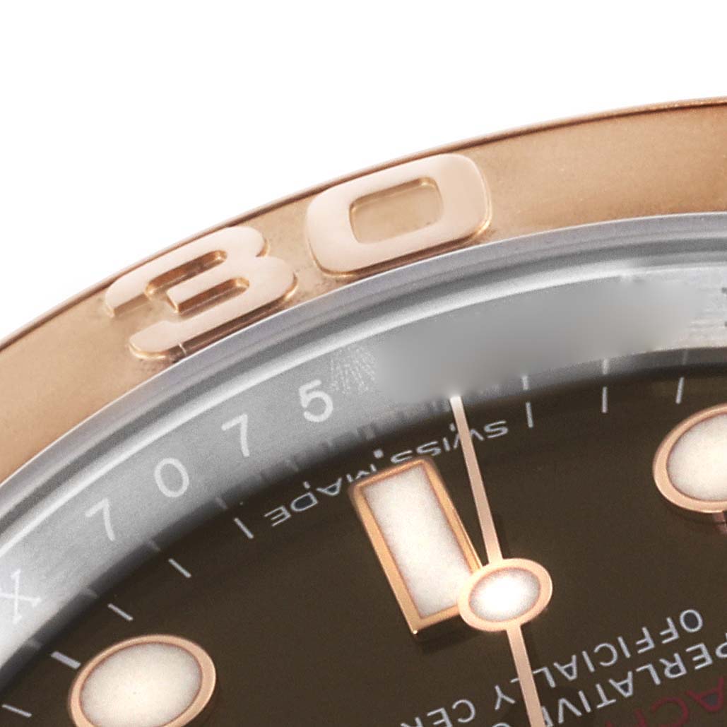 The image shows a close-up of the Rolex Yacht-Master 116621 Men's Steel and Gold (two tone) Brown Dial 116621 Men's Steel and Gold (two tone) Brown Dial's bezel and part of the dial, highlighting the "30" minute mark.