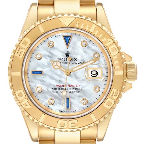 Photo of NOT FOR SALE Rolex Yachtmaster Yellow Gold Mother of Pearl Diamond Sapphire Serti Watch 16628 Box Papers PARTIAL PAYMENT