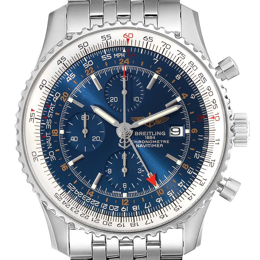 Breitling Navitimer World Blue Dial Steel Mens Watch A24322 Box Papers SwissWatchExpo