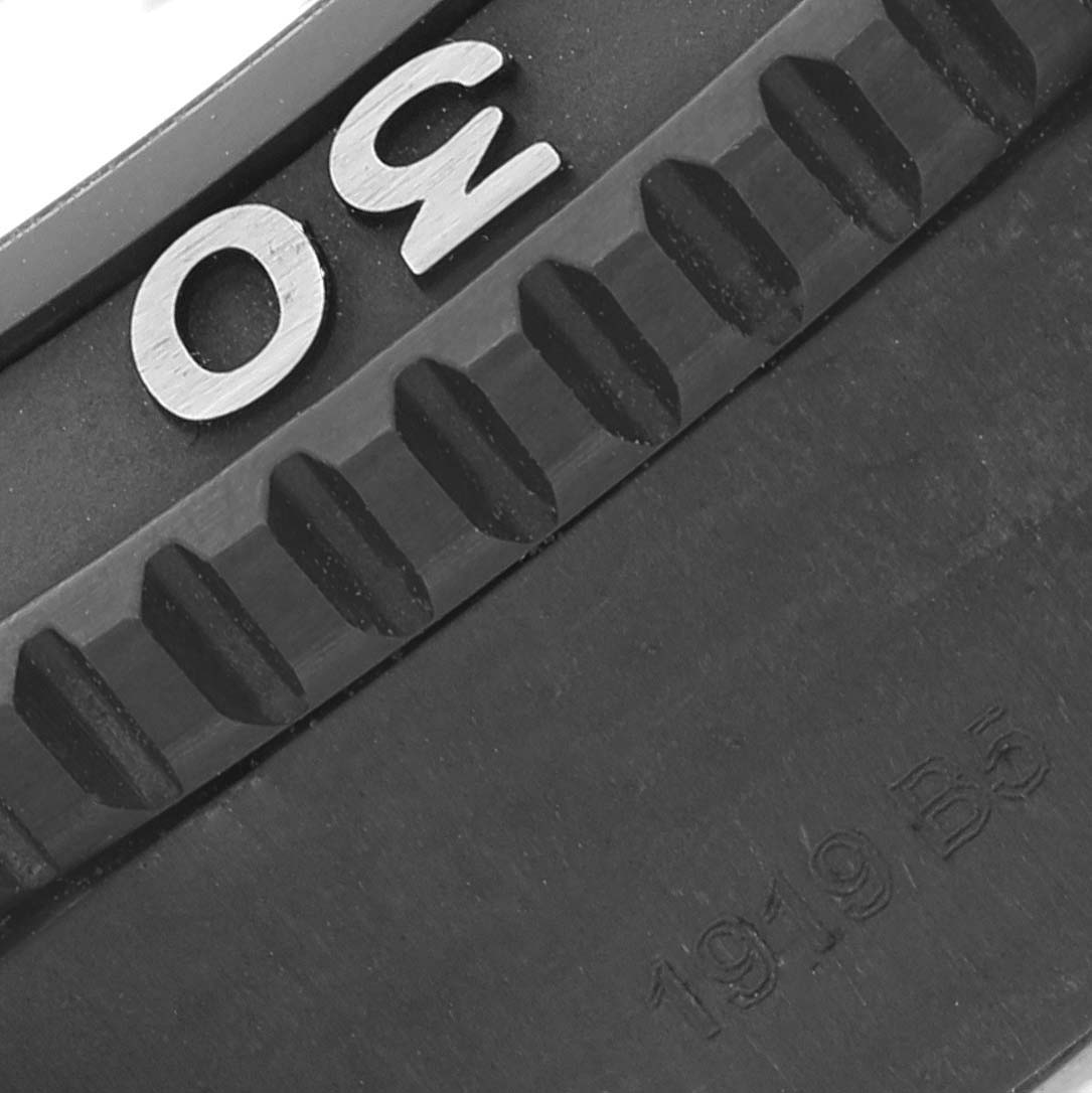 The image shows a close-up of the bezel and part of the dial on a Breitling Superocean M17368 Men's Stainless Steel Blue Dial M17368 Men's Stainless Steel Blue Dial watch, focusing on the 30-minute marker.