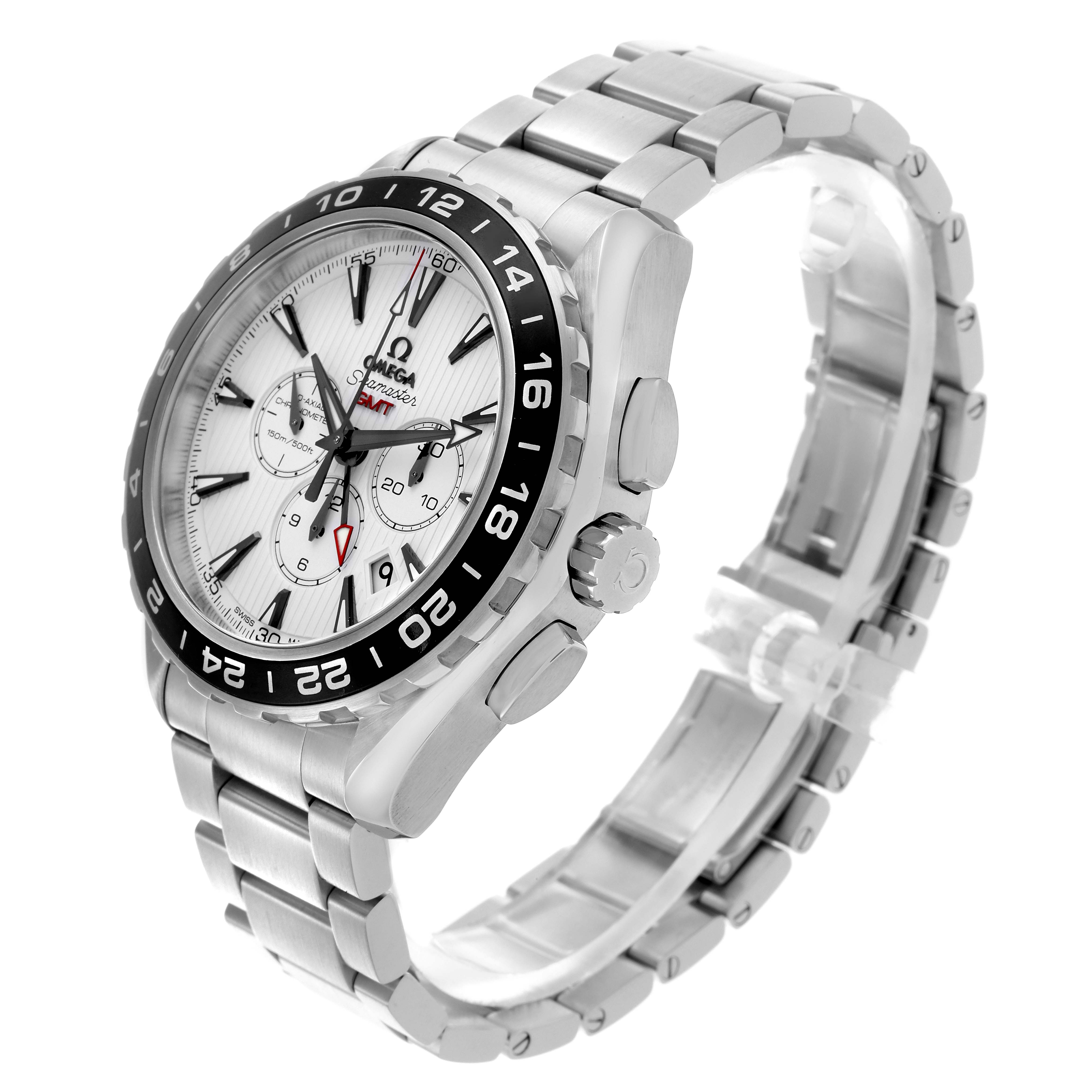 The Omega Seamaster 231.10.44.52.04.001 Men
s Stainless Steel White Dial 231.10.44.52.04.001 Men
s Stainless Steel White Dial watch is shown from a three-quarter angle, displaying the face, bezel, crown, pushers, and bracelet.