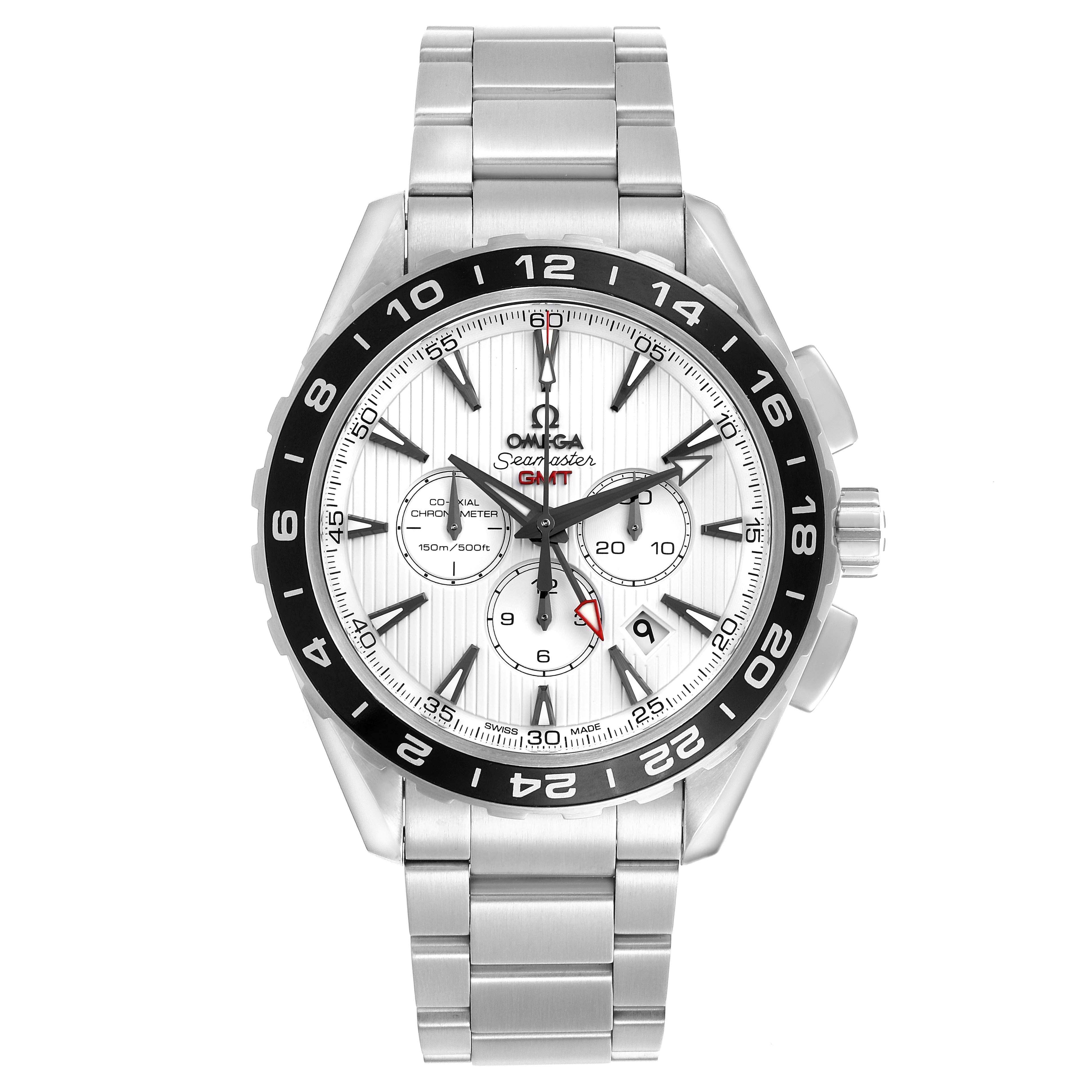 This image shows a front view of the Omega Seamaster 231.10.44.52.04.001 Men
s Stainless Steel White Dial 231.10.44.52.04.001 Men
s Stainless Steel White Dial watch, featuring the bezel, dial, hands, and bracelet.