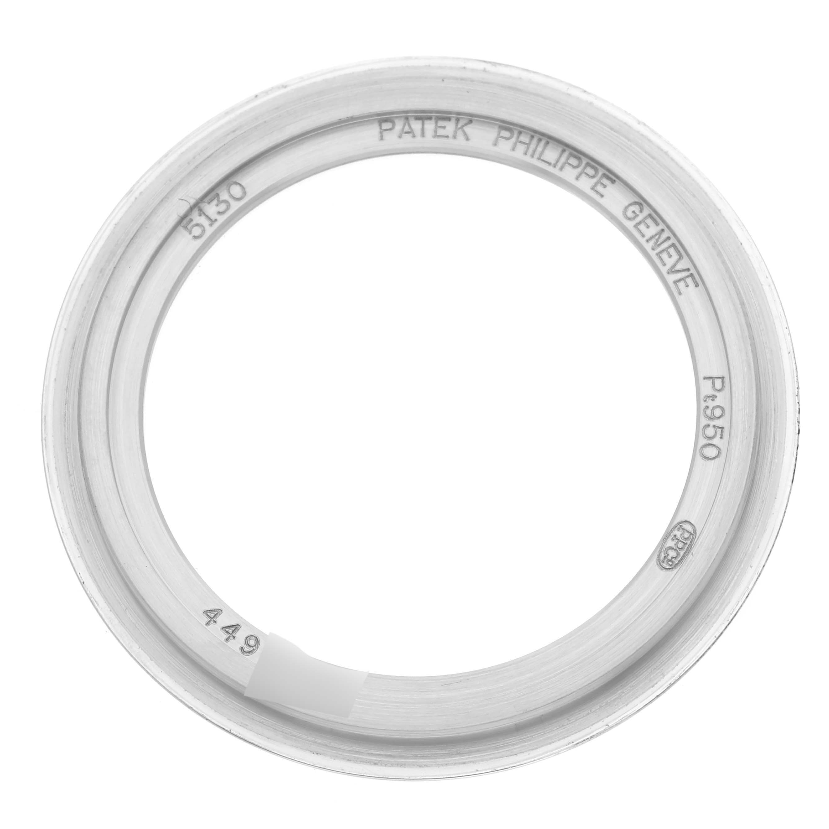 The image shows a round bezel for a Patek Philippe Complications 5130P-001 Men's Platinum Blue Dial 5130P-001 Men's Platinum Blue Dial model, displaying its inner markings.