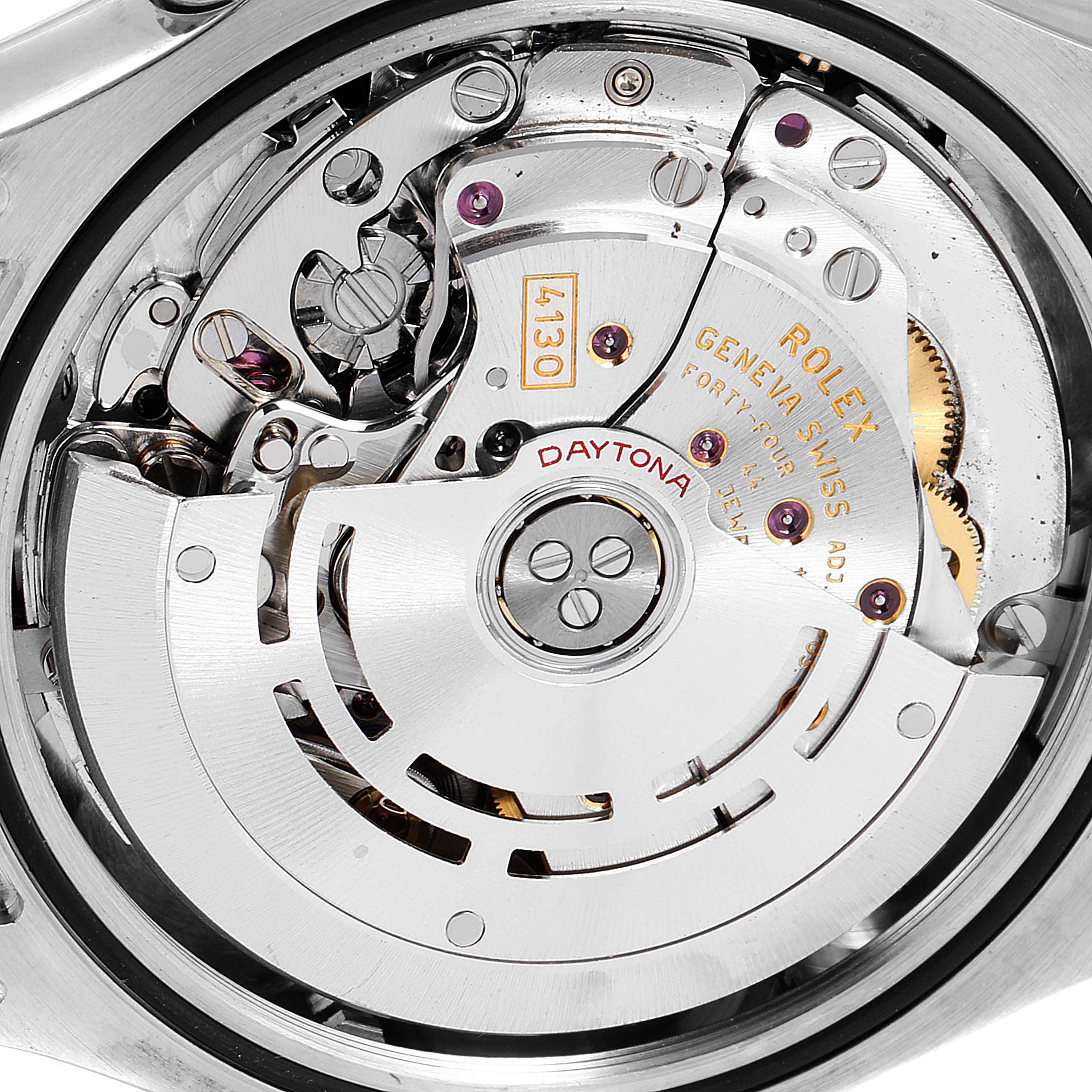 The image shows a close-up of the movement mechanism inside the Rolex Daytona 116509 Men's White Gold Black Dial 116509 Men's White Gold Black Dial watch.