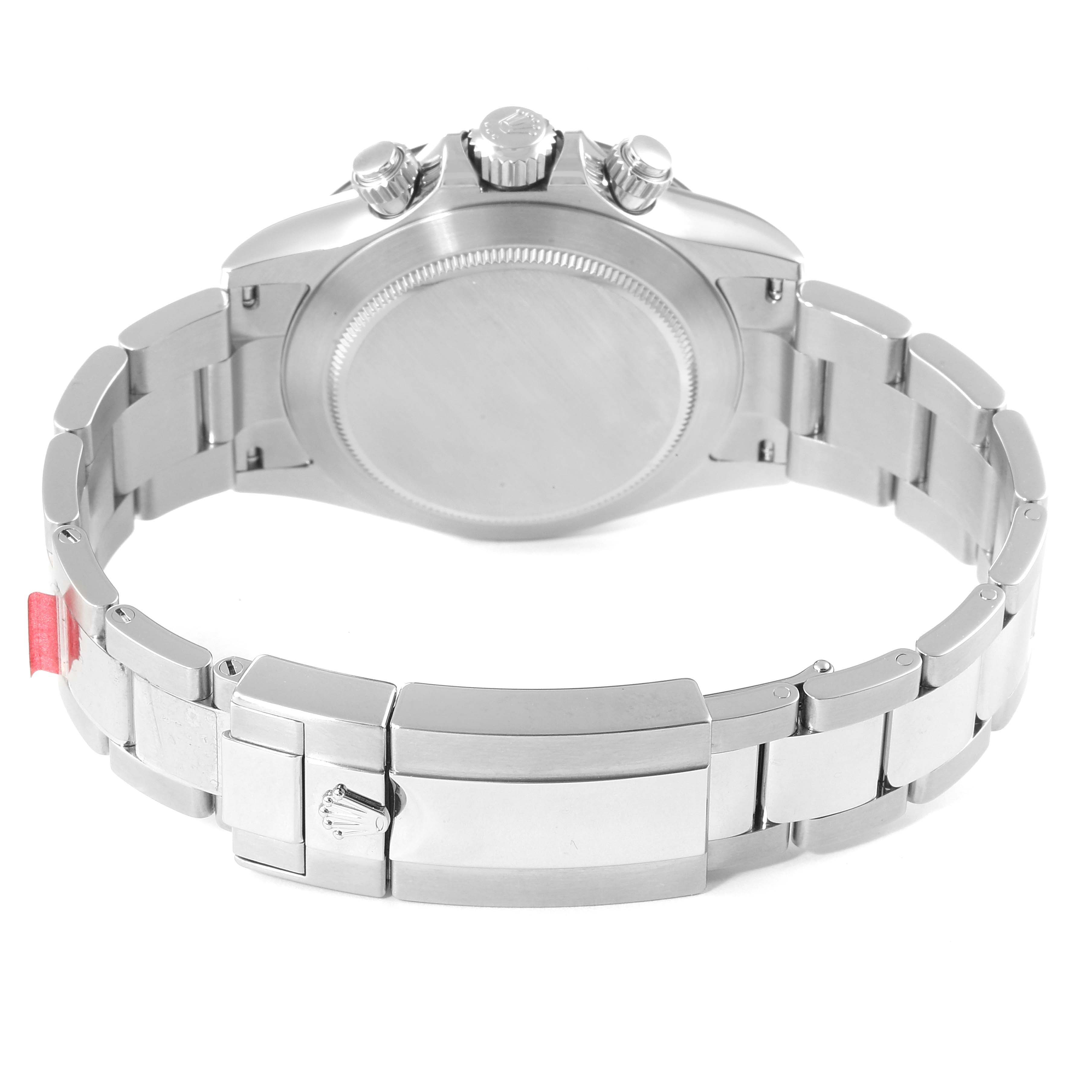 The image shows the back and bracelet clasp of a Rolex Daytona 116500 Men's Stainless Steel Black Dial 116500 Men's Stainless Steel Black Dial watch from a rear angle.