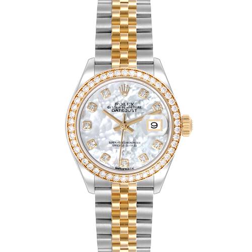 Photo of Rolex Datejust 28 Steel Yellow Gold Mother of Pearl Diamond Ladies Watch 279383 Box Card