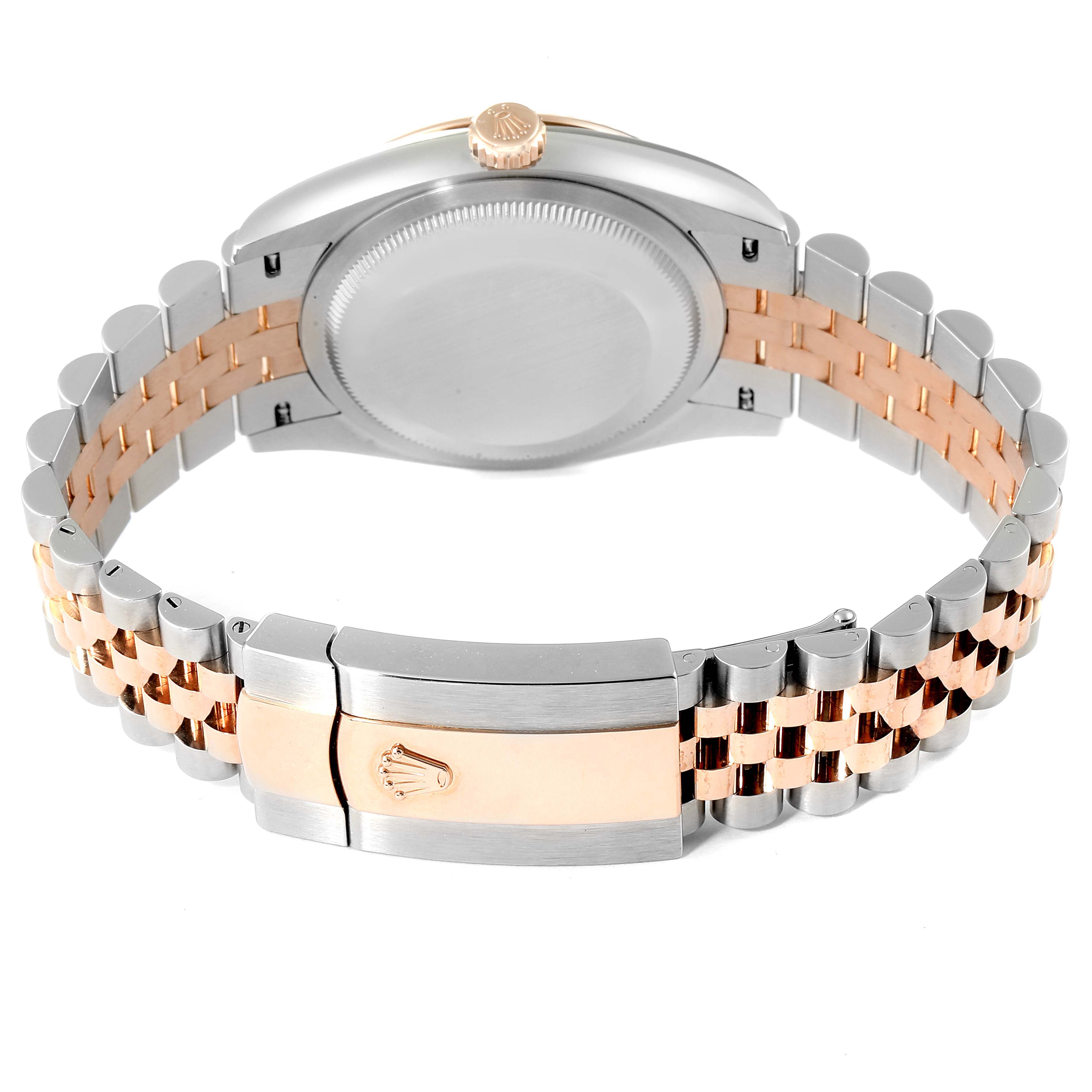 This image shows the back view of a Rolex Datejust 126231 Men's Steel and Gold (two tone) Grey Dial 126231 Men's Steel and Gold (two tone) Grey Dial watch, highlighting the case back and two-tone metal bracelet.