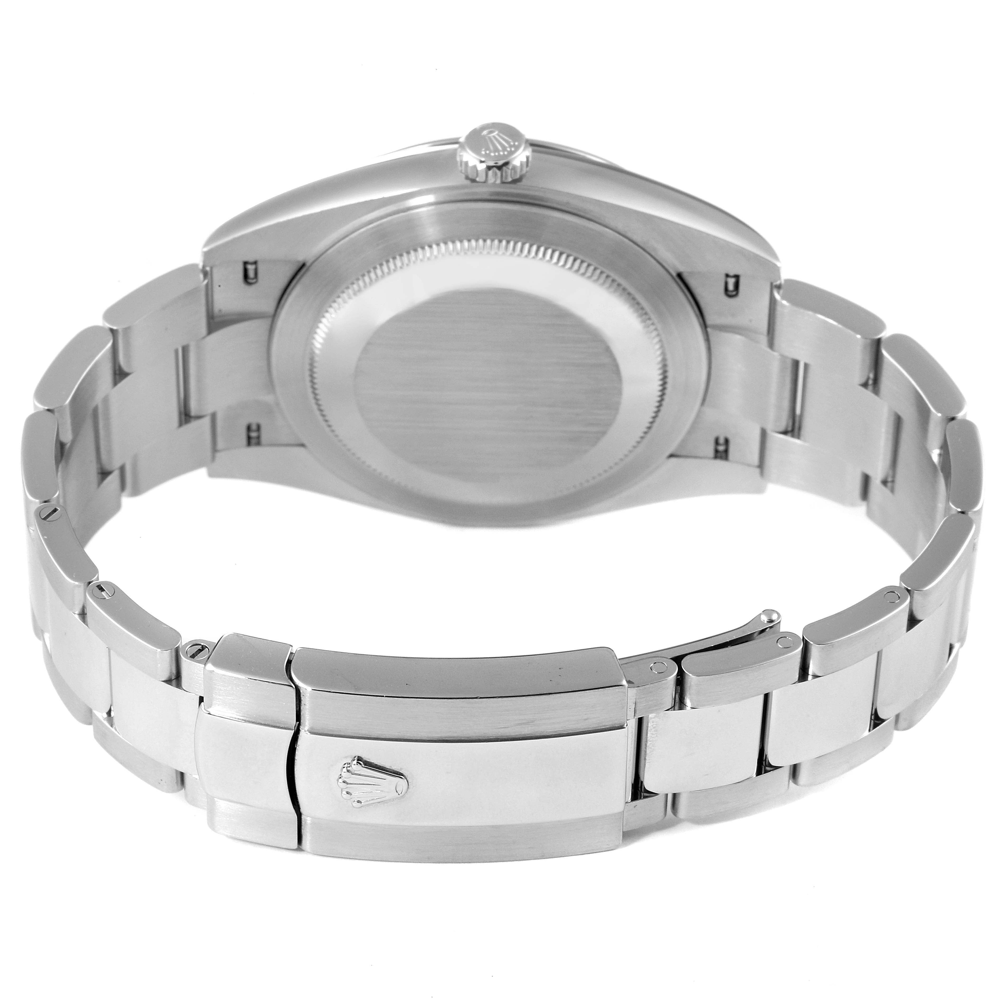 The image shows the back view of the Datejust 41 model by Rolex, highlighting the case back and bracelet clasp.