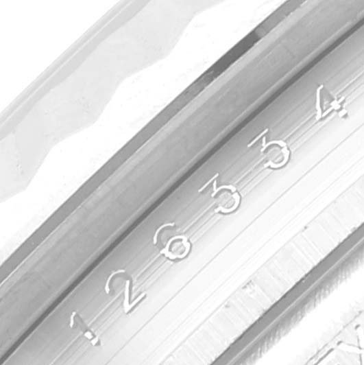 The image shows a close-up of the bezel and serial number engraving on a Rolex Datejust 41 126334 Men's Stainless Steel White Dial 126334 Men's Stainless Steel White Dial watch.