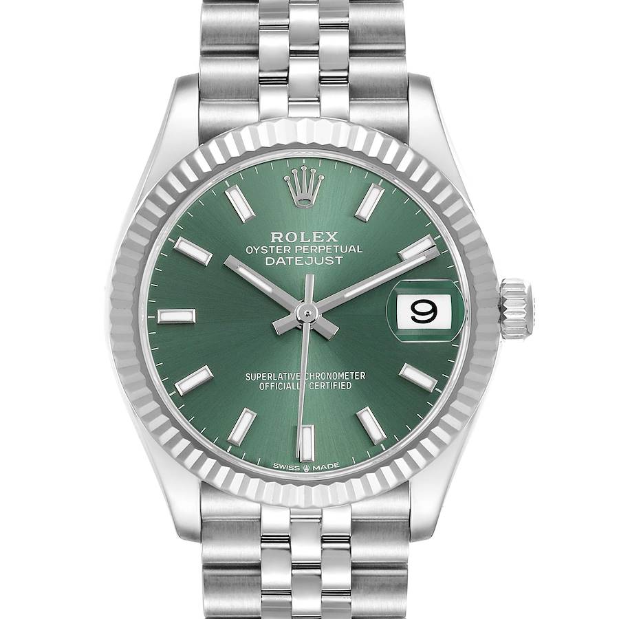 Rolex Datejust Midsize Steel White Gold Mint Green Dial Watch 278274 SwissWatchExpo