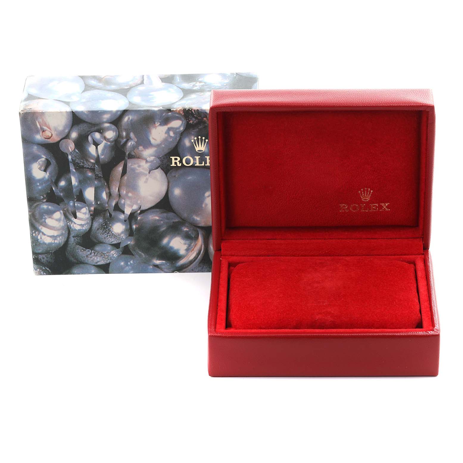 The image shows the presentation box and outer box for a Rolex Datejust 79174 Women's Stainless Steel Silver Dial 79174 Women's Stainless Steel Silver Dial watch, without the watch itself.