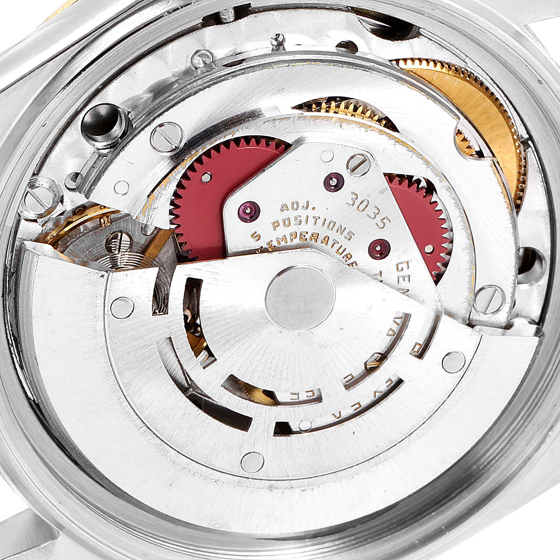 This image shows the internal mechanical movement of a Rolex Datejust 16013 Men's Steel and Gold (two tone) Black Dial 16013 Men's Steel and Gold (two tone) Black Dial watch, focusing on the rotor and gears.