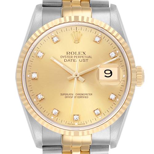 Photo of Rolex Datejust Steel Yellow Gold Diamond Dial Mens Watch 16233