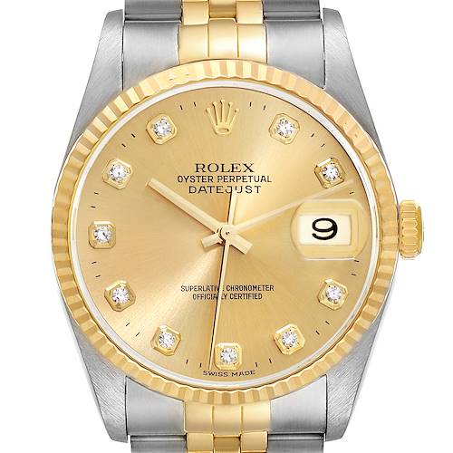 Photo of Rolex Datejust Steel Yellow Gold Diamond Dial Mens Watch 16233 Box Papers
