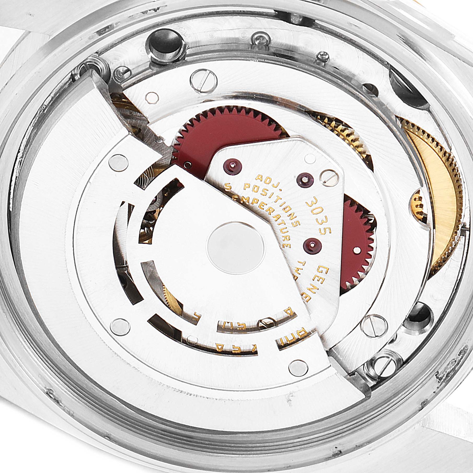 The image shows the internal movement mechanism of a Rolex Vintage Collection 16013 Men's Steel and Gold (two tone) White Dial 16013 Men's Steel and Gold (two tone) White Dial model, viewed from the back.