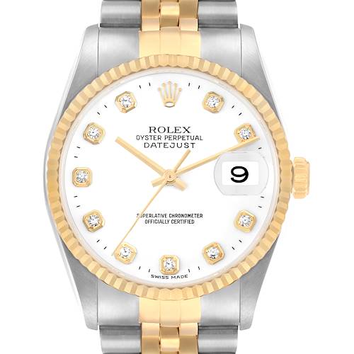 Photo of Rolex Datejust Steel Yellow Gold White Diamond Dial Mens Watch 16233