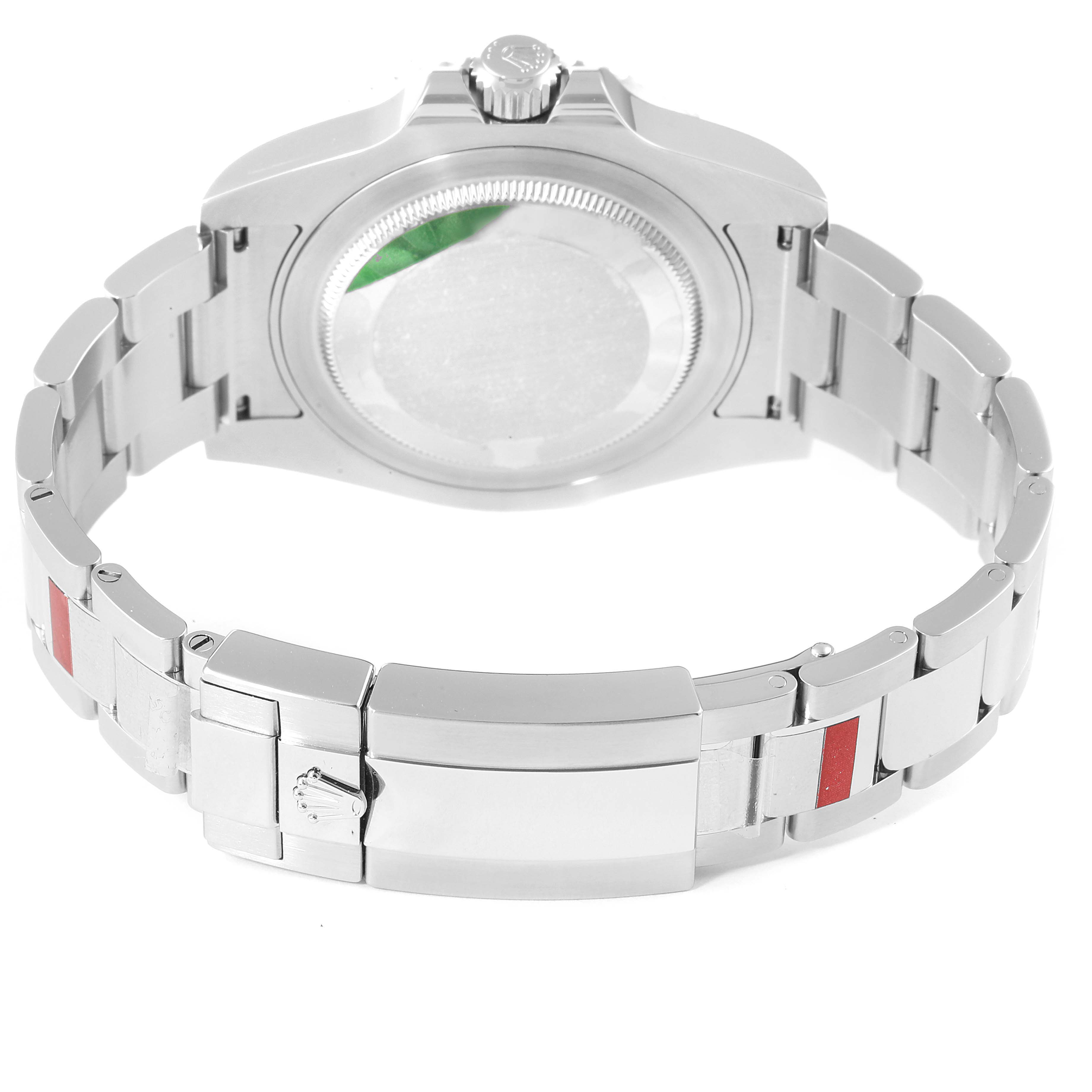 The image shows the back view of the Rolex GMT-Master 116710 Men
s Stainless Steel Black Dial 116710 Men
s Stainless Steel Black Dial watch, highlighting its case back, bracelet, and clasp.