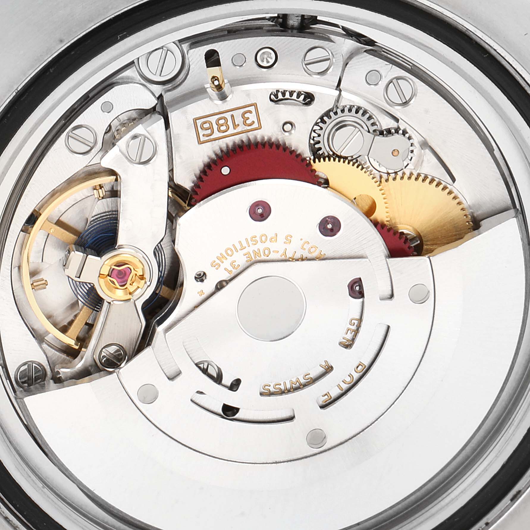 The image shows a close-up of the movement components of a Rolex GMT-Master 116710 Men
s Stainless Steel Black Dial 116710 Men
s Stainless Steel Black Dial watch.