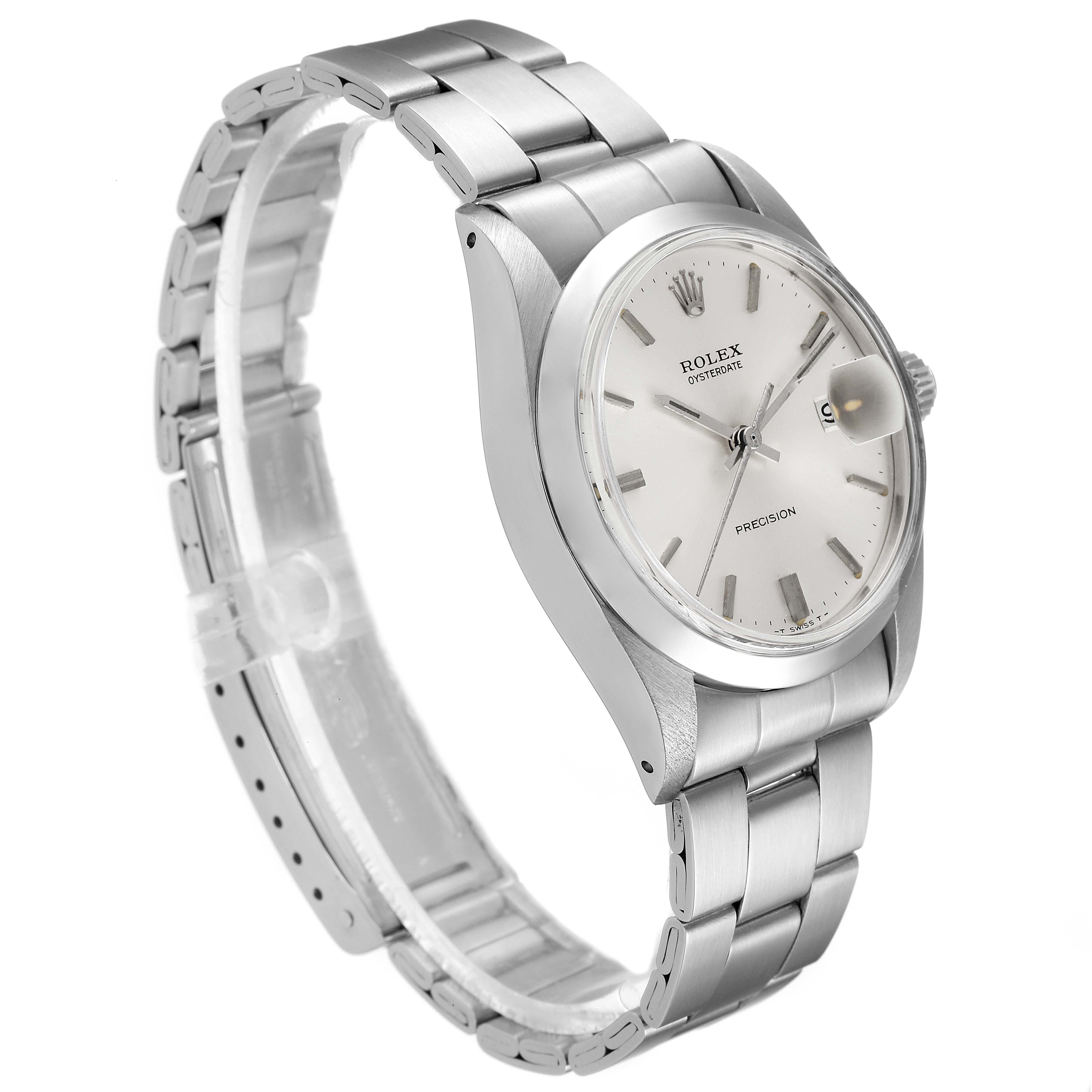 The Rolex Vintage Collection 6694 Men
s Stainless Steel Silver Dial 6694 Men
s Stainless Steel Silver Dial watch model is shown at an angle displaying the dial, case, bracelet, and part of the clasp.