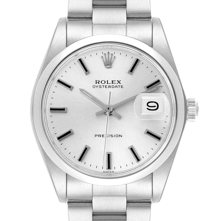 Rolex OysterDate Precision Silver Dial Vintage Steel Mens Watch 6694 SwissWatchExpo