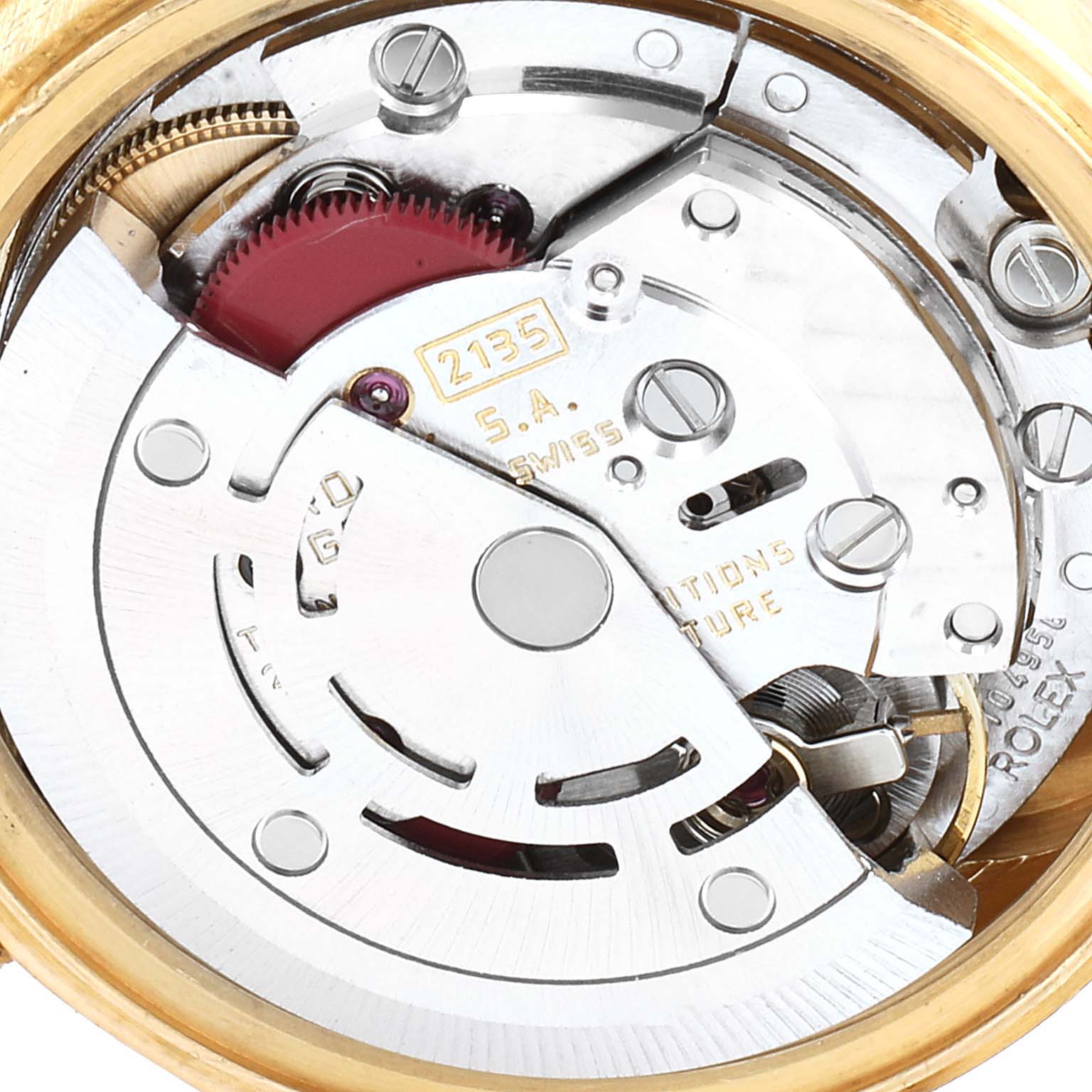 This image shows the internal mechanism and movement components of a Rolex President 69288 Women
s Yellow Gold Champagne Dial 69288 Women
s Yellow Gold Champagne Dial model watch.