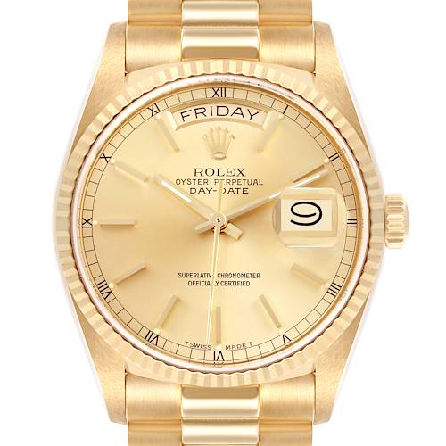 Photo of Rolex President Day-Date Yellow Gold Champagne Dial Mens Watch 18038 Box Papers