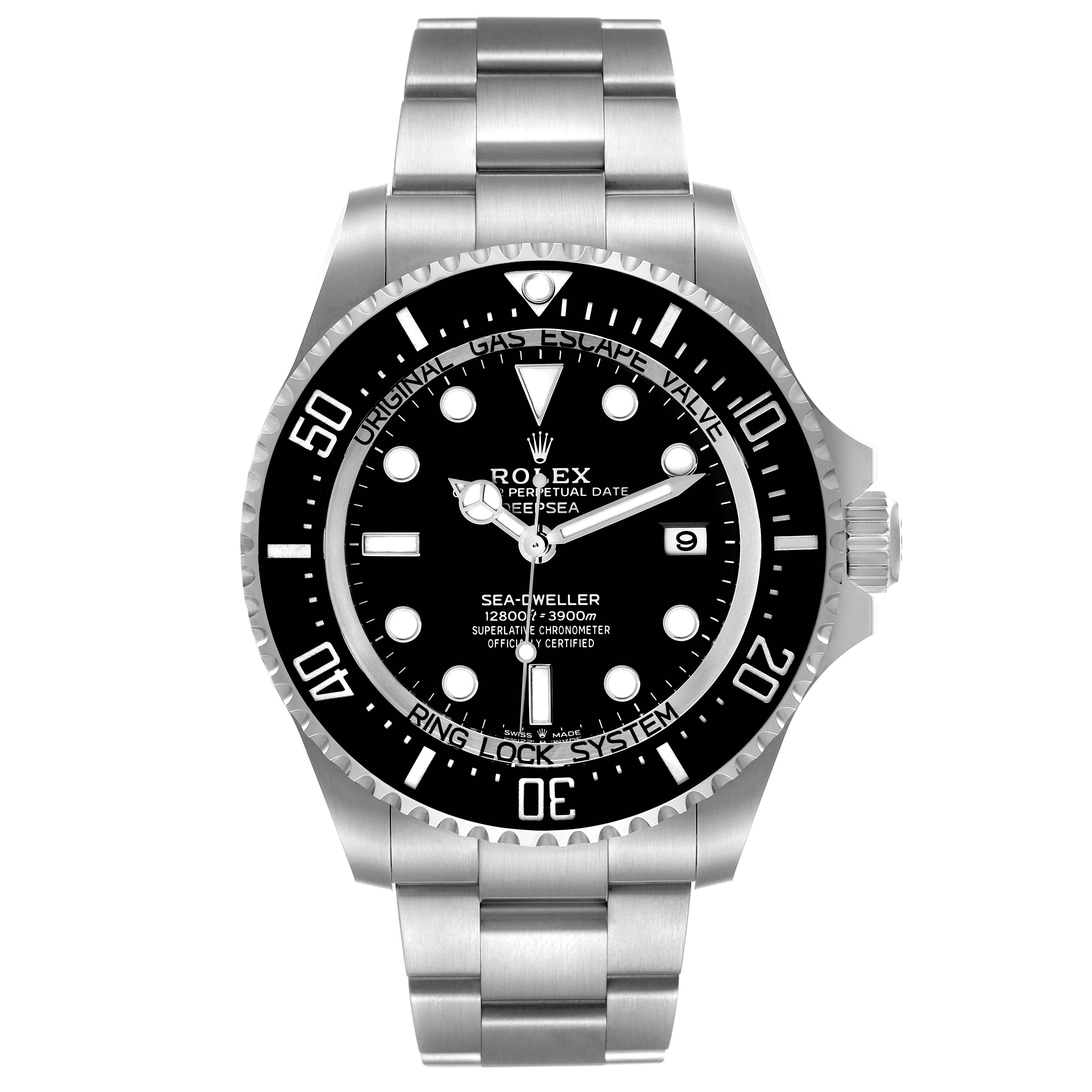 The Rolex Sea-Dweller 136660 Men's Stainless Steel Black Dial 136660 Men's Stainless Steel Black Dial watch is shown from a front angle, displaying the dial, bezel, crown, and bracelet.