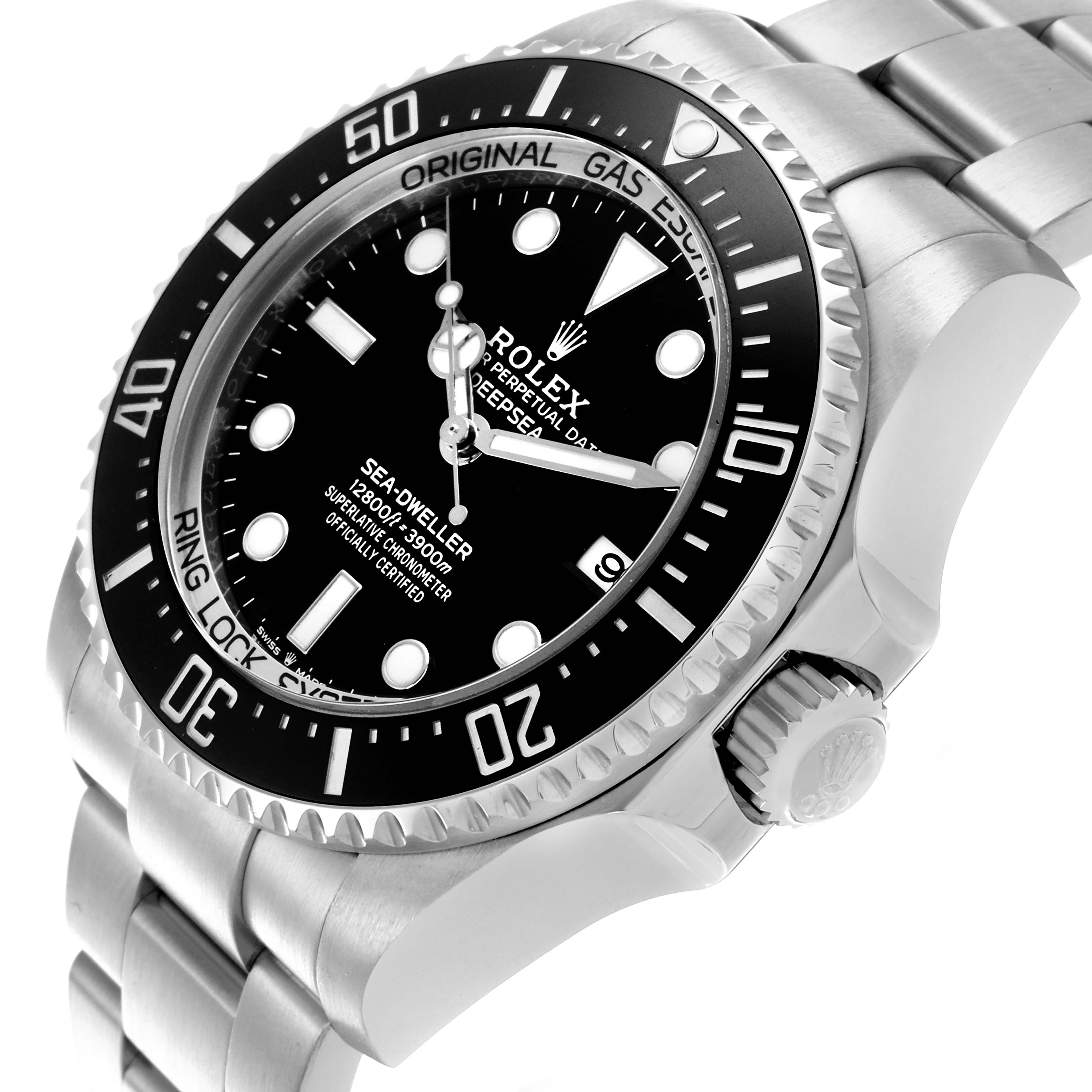 The Rolex Sea-Dweller 136660 Men's Stainless Steel Black Dial 136660 Men's Stainless Steel Black Dial watch is angled to show its face, bezel, crown, and part of the bracelet.