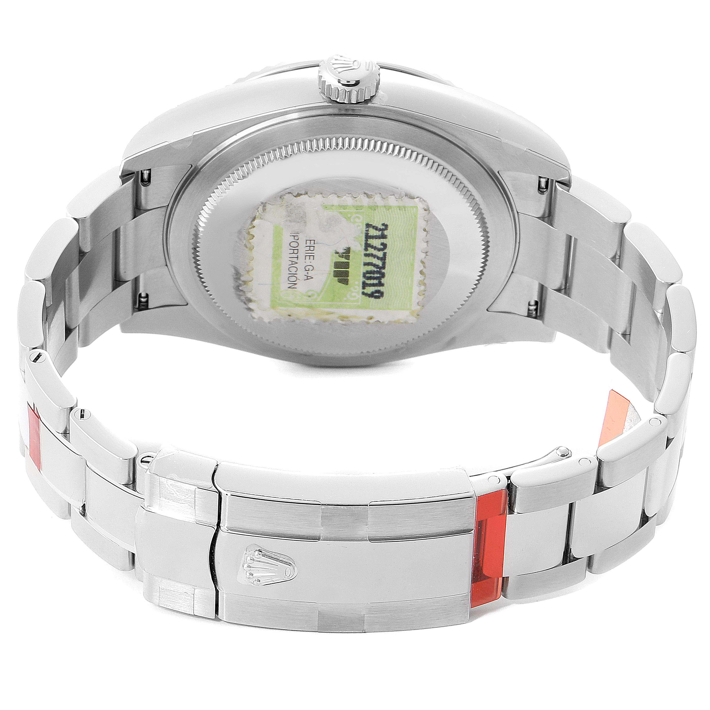 This image shows the back view of the Rolex Sky-Dweller 326934 Men's Stainless Steel Black Dial 326934 Men's Stainless Steel Black Dial watch, focusing on the bracelet and clasp.