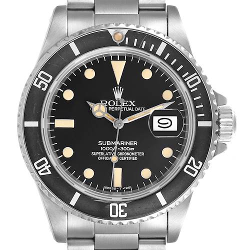 This Rolex Vintage Collection model is shown from the front, displaying the dial, bezel, crown, and bracelet.