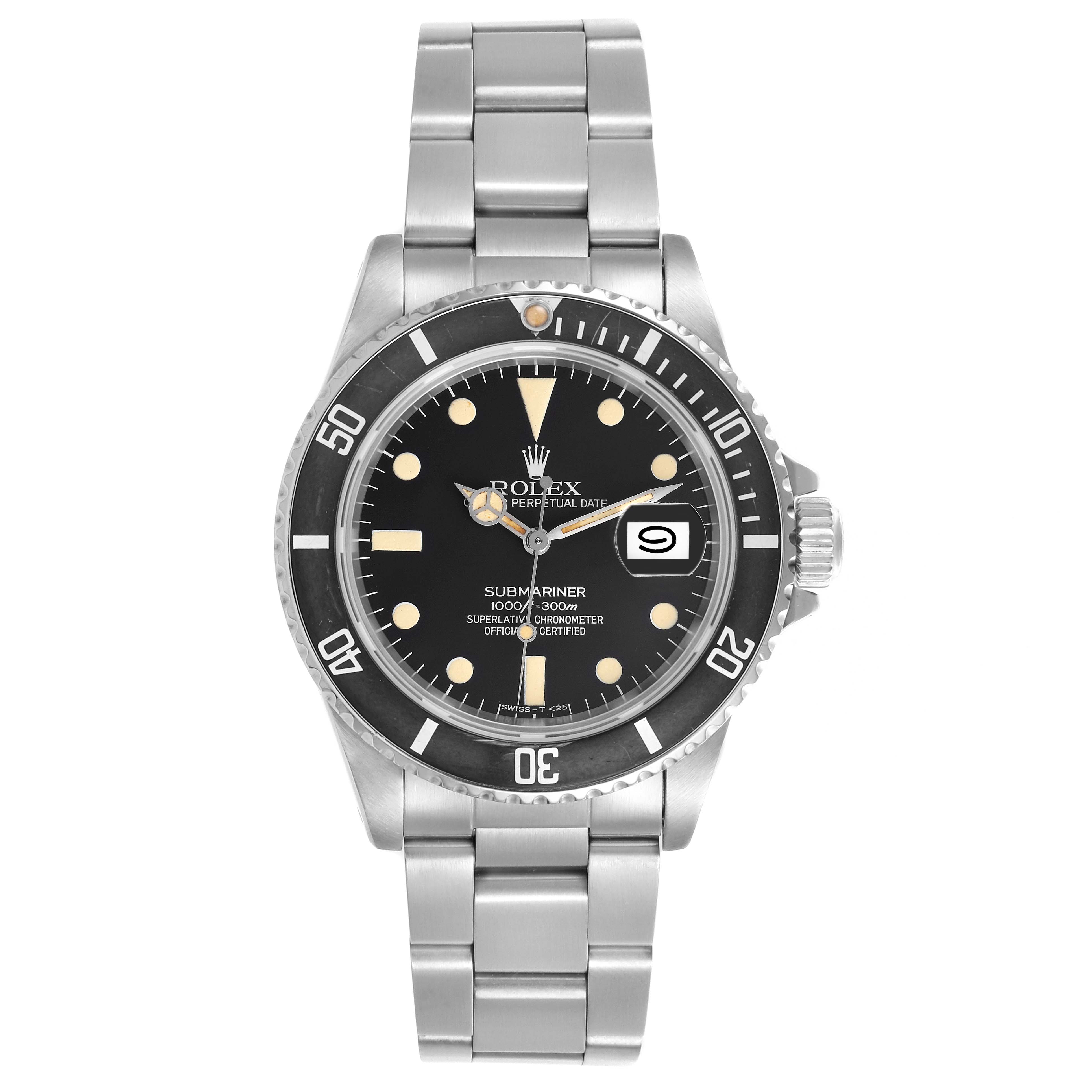 The Rolex Vintage Collection 16800 Men's Stainless Steel Black Dial 16800 Men's Stainless Steel Black Dial watch is shown from a top-down angle, displaying the dial, bezel, and bracelet.