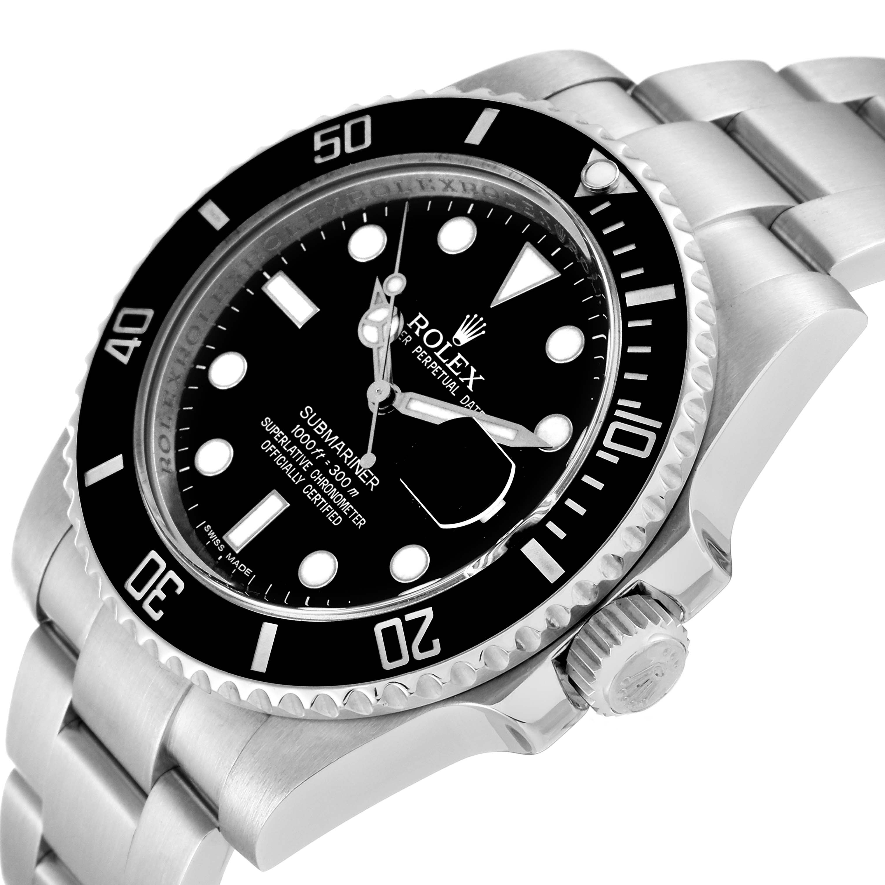 The image shows a close-up of the face and stainless steel band of the Rolex Submariner 116610 Men
s Stainless Steel Black Dial 116610 Men
s Stainless Steel Black Dial watch at an angle.