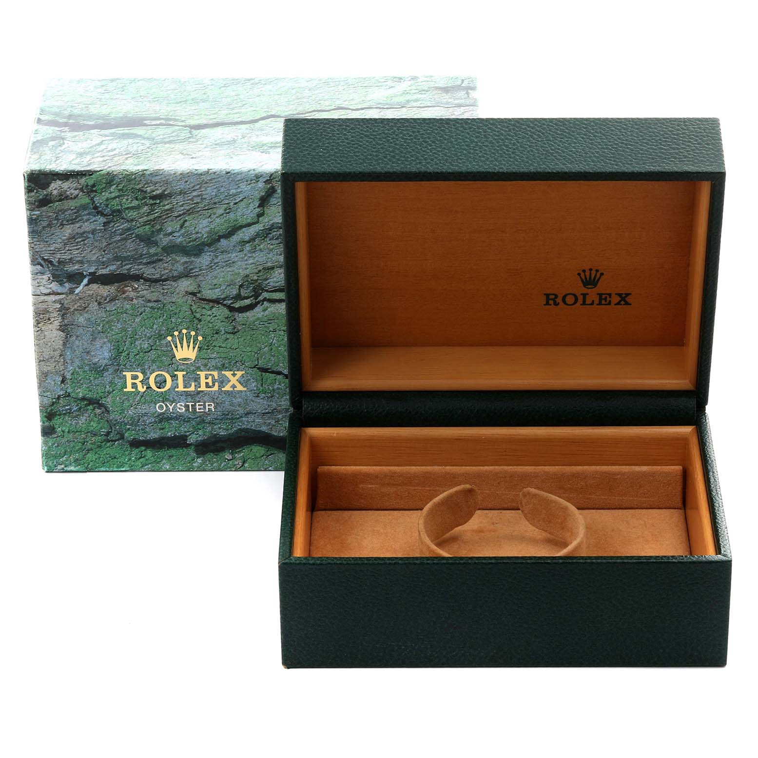 This image shows an open box for the Rolex Submariner 16610 Men
s Stainless Steel Black Dial 16610 Men
s Stainless Steel Black Dial, displaying both the outer and inner packaging.