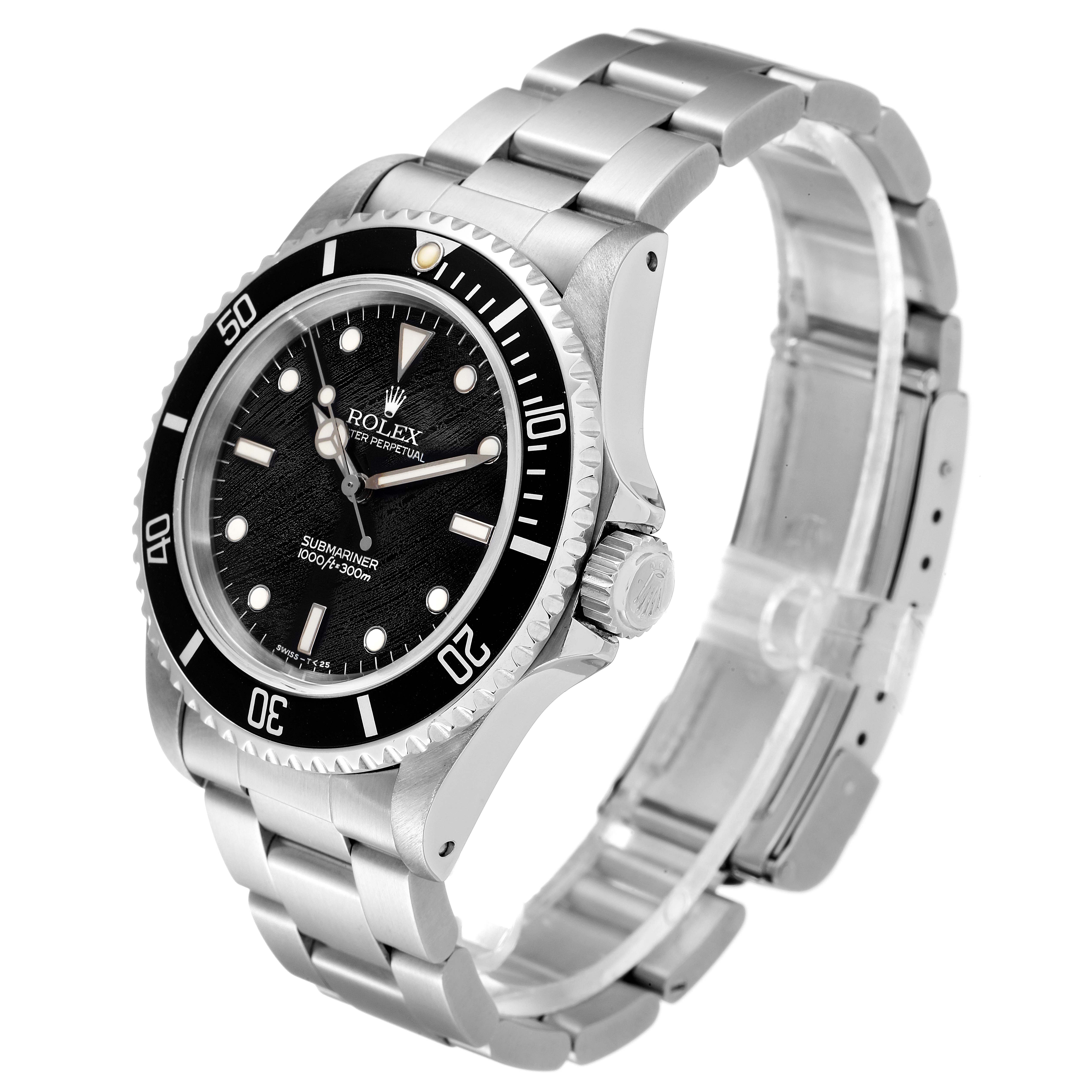 The image shows a Rolex Submariner 14060 Men
s Stainless Steel Black Dial 14060 Men
s Stainless Steel Black Dial watch at a three-quarter angle, highlighting the dial, bezel, crown, and bracelet.