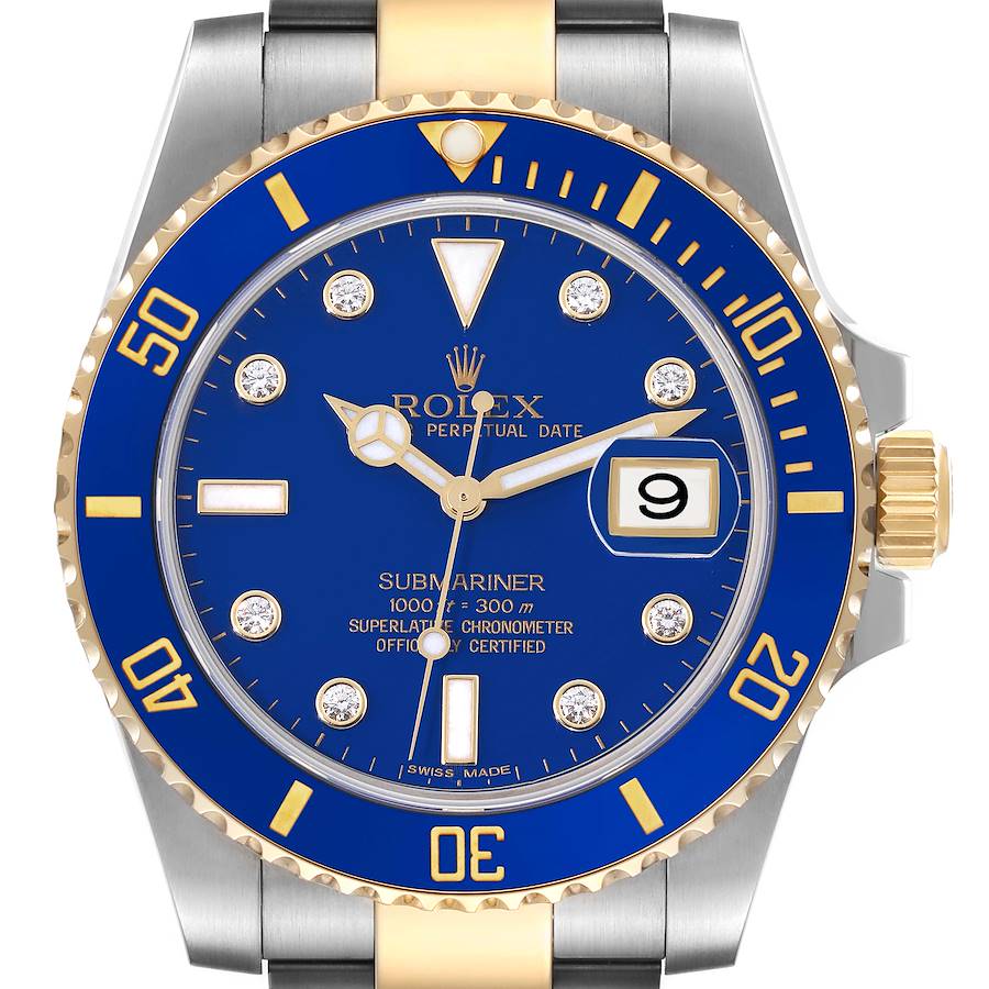 Rolex Submariner Steel Yellow Gold Blue Diamond Dial Mens Watch 116613 SwissWatchExpo
