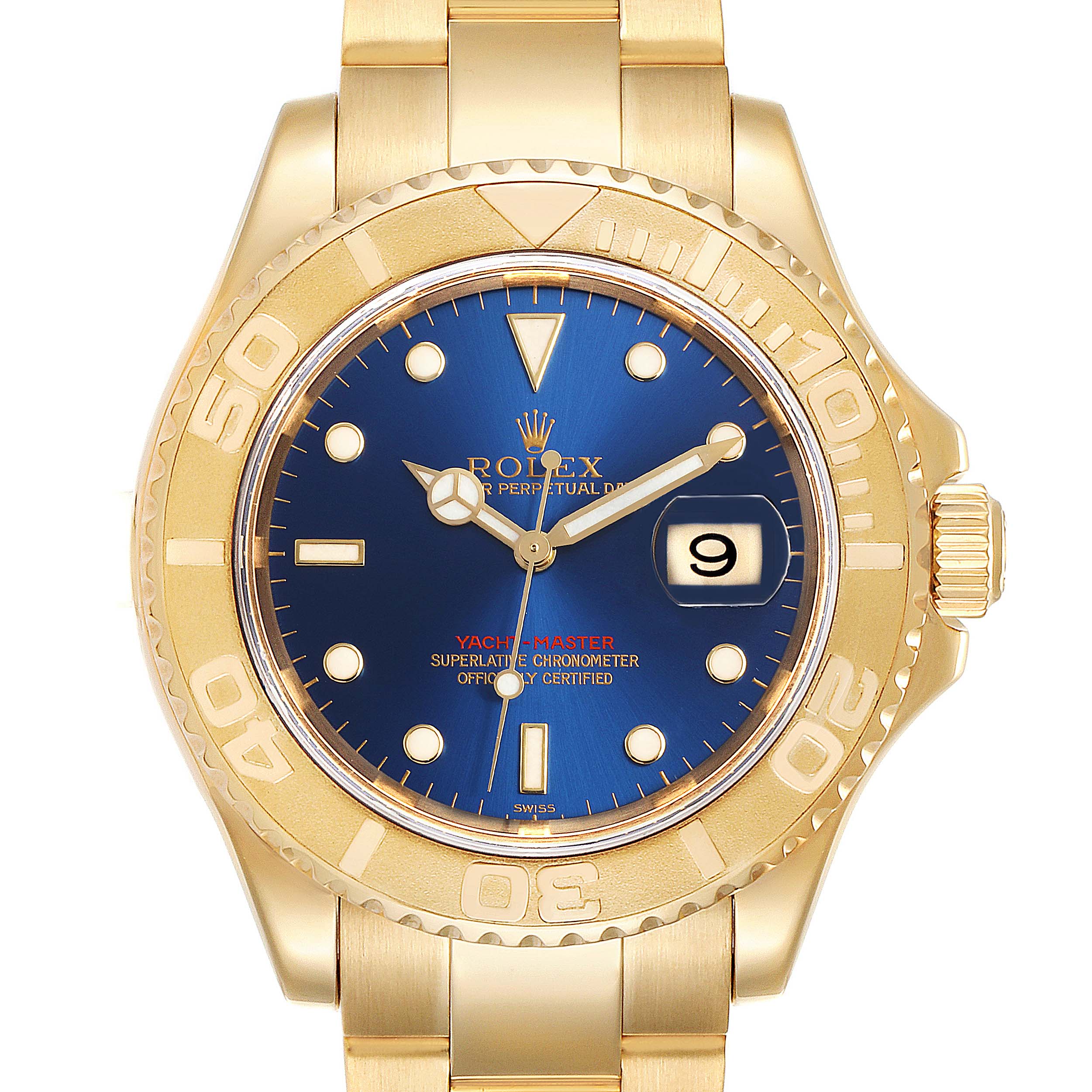 Rolex Yachtmaster 40mm Yellow Gold Blue Dial Mens Watch 16628 Box ...