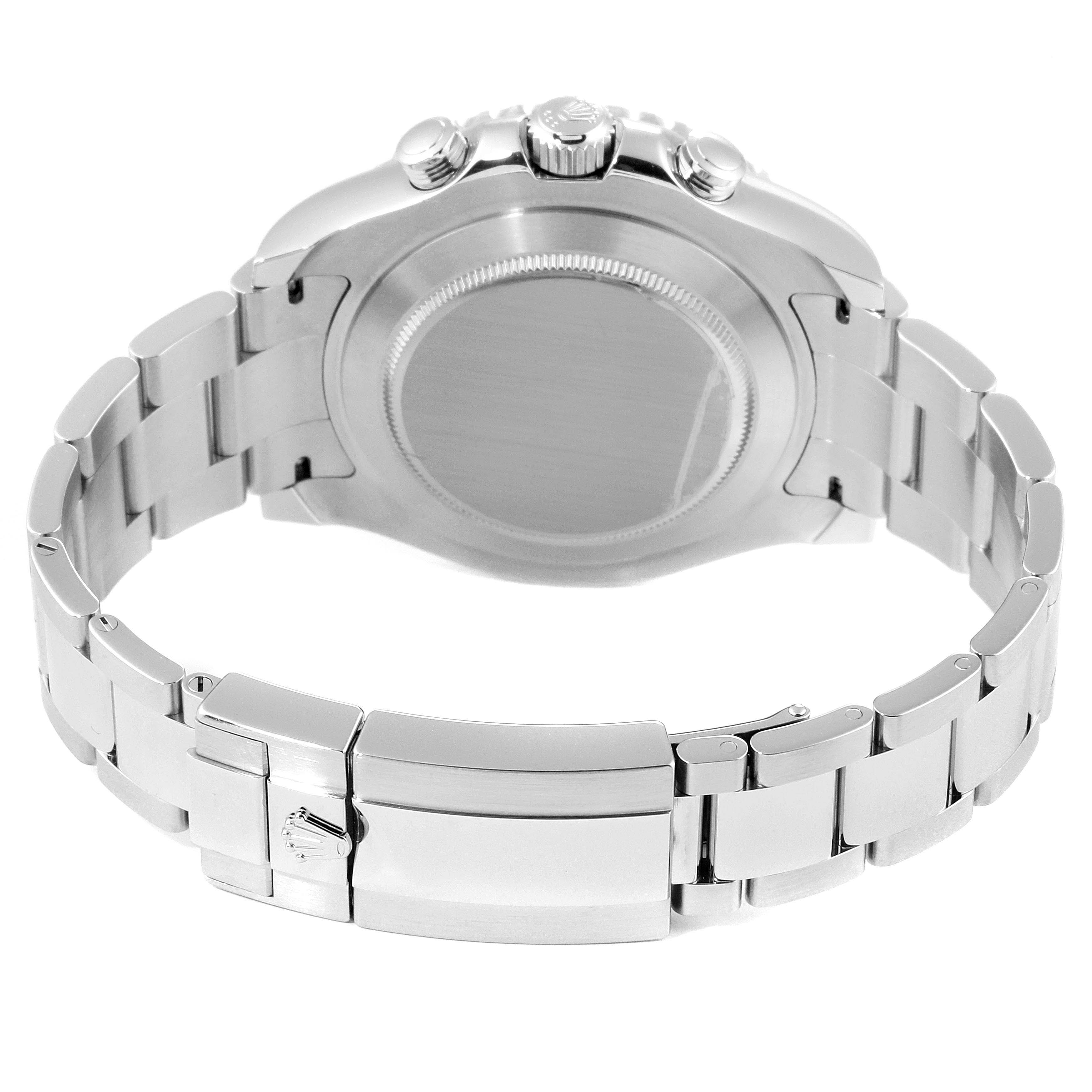 This image shows the back case and bracelet clasp of a Rolex Yacht-Master 116680 Men's Stainless Steel White Dial 116680 Men's Stainless Steel White Dial watch from a rear angle.